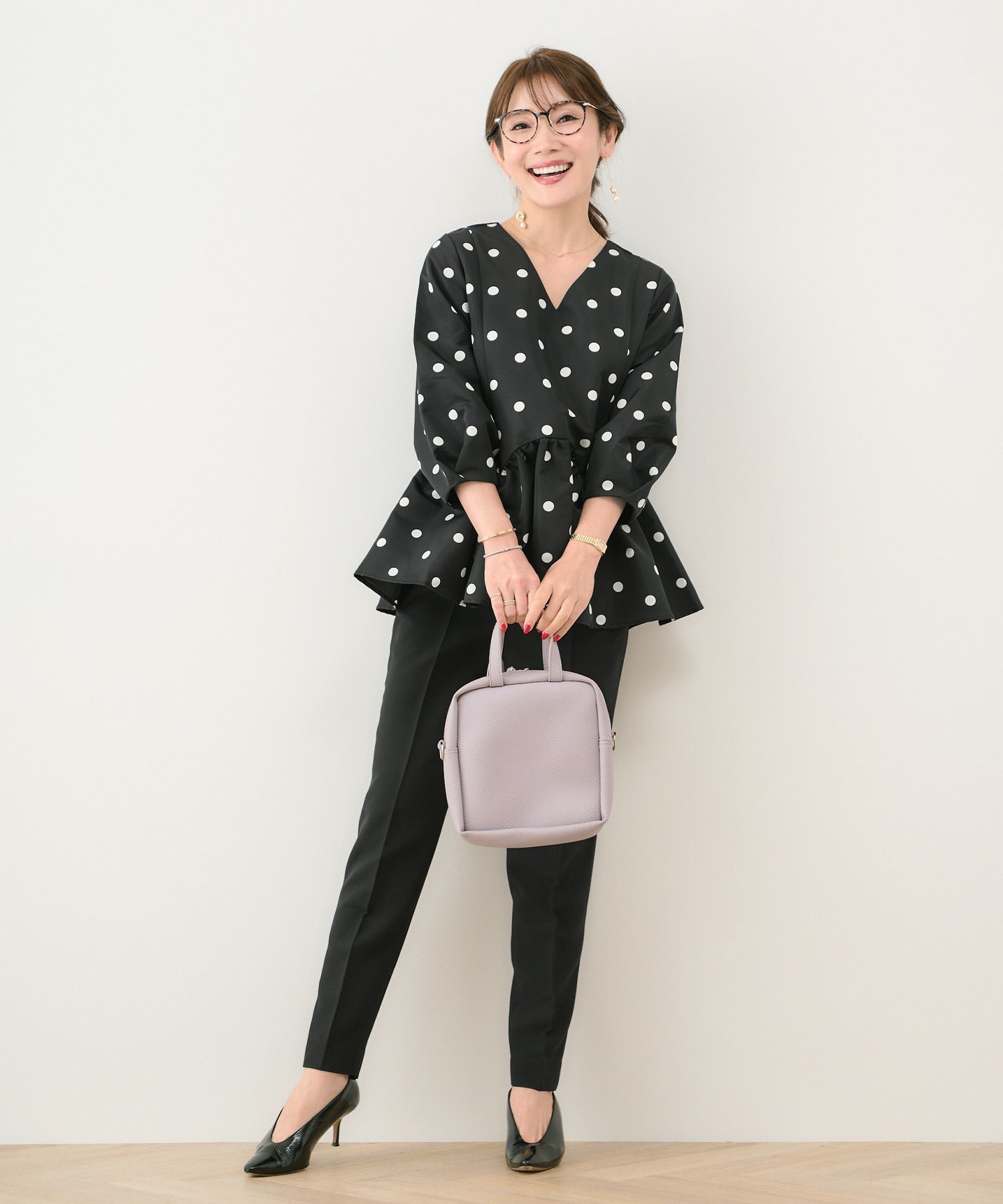 スカラップ切り替え 8分袖 ブラウス Liala×PG 全10色｜lpg812-1484【11  