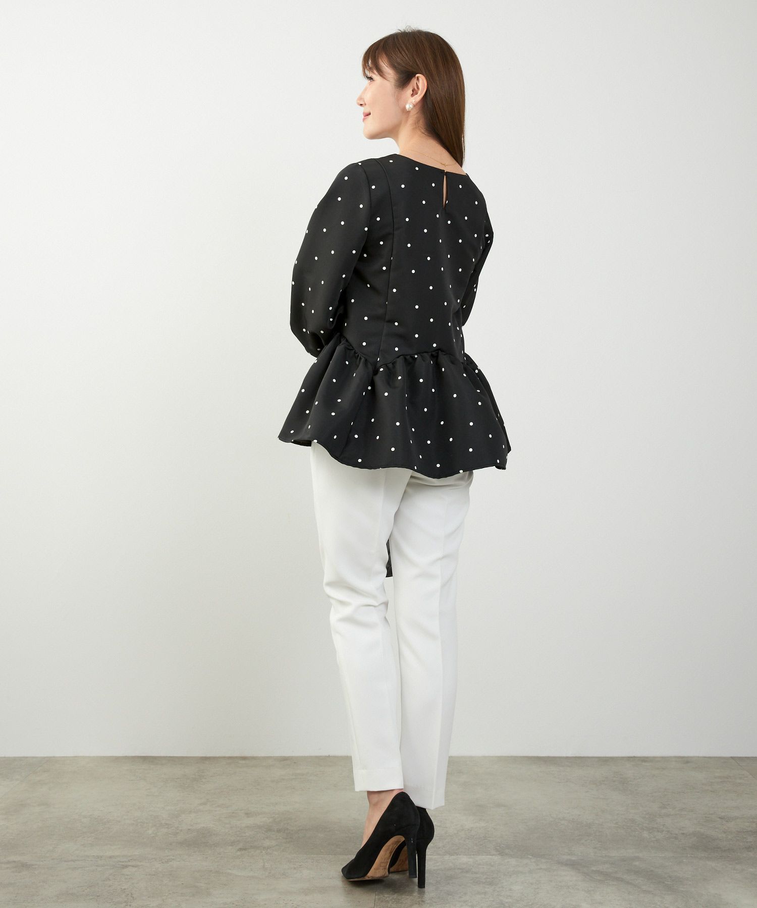 手洗い可新色追加日本製ペプラム無地ドット柄フレアタック春秋大人カジュアルきれいめジョイントスペース