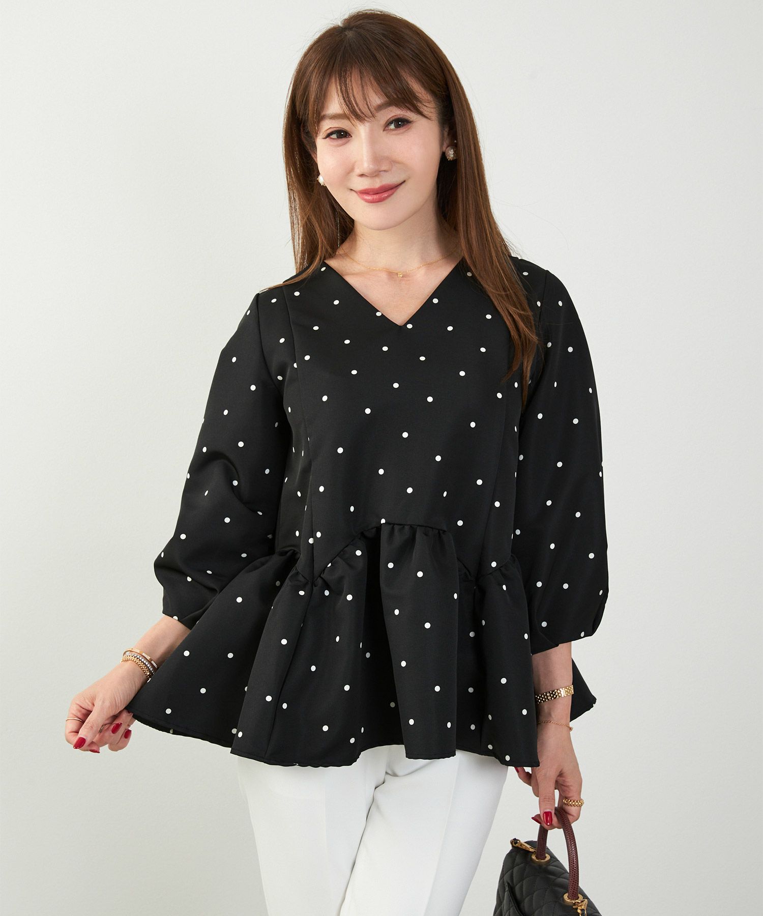 スカラップ切り替え 8分袖 ブラウス Liala×PG 全10色｜lpg812-1484【11  