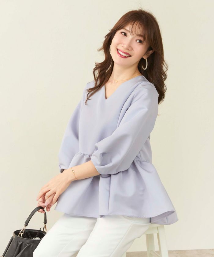 GW-SALE スカラップ切り替え 8分袖 ブラウス Liala×PG 全8色