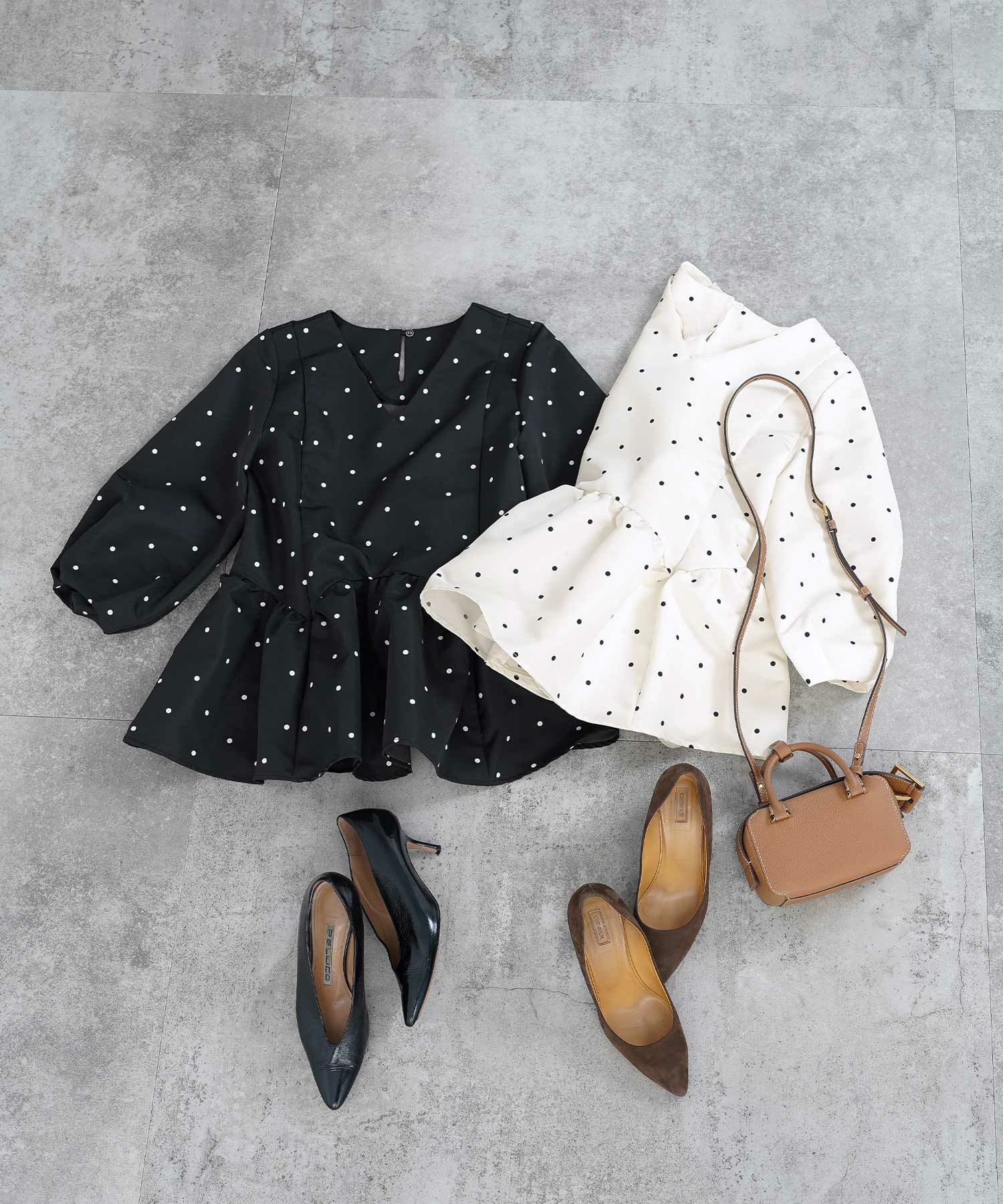 新色追加/newcolor/手洗い可/日本製/ペプラム/無地/ドット/フレア/タック/春/秋