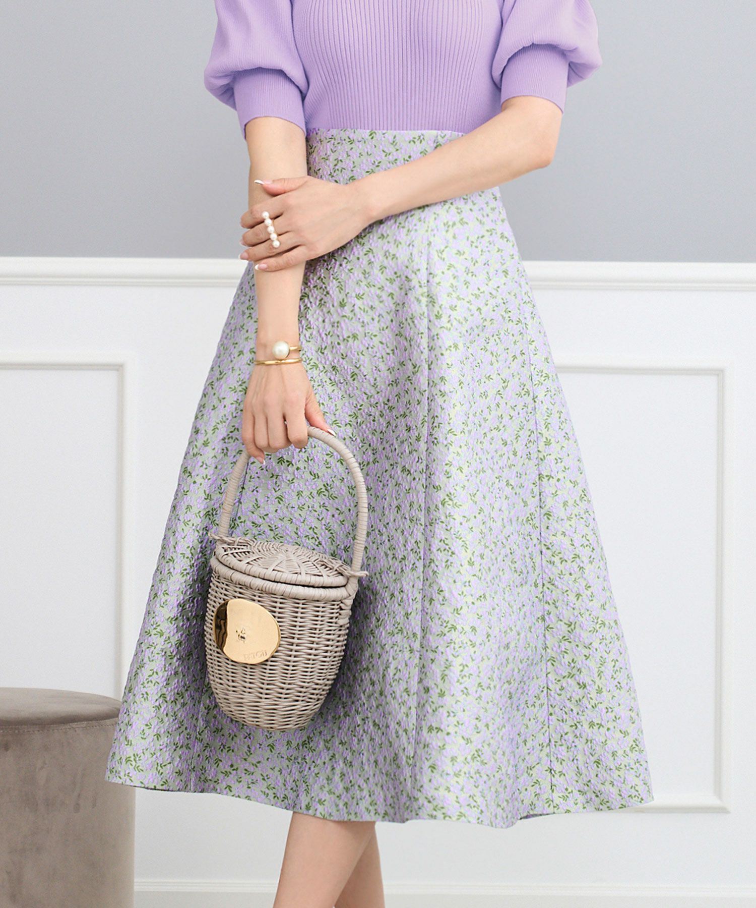 フラワージャカードスカートPrimaScherrer全3色｜psc612-0580【1】