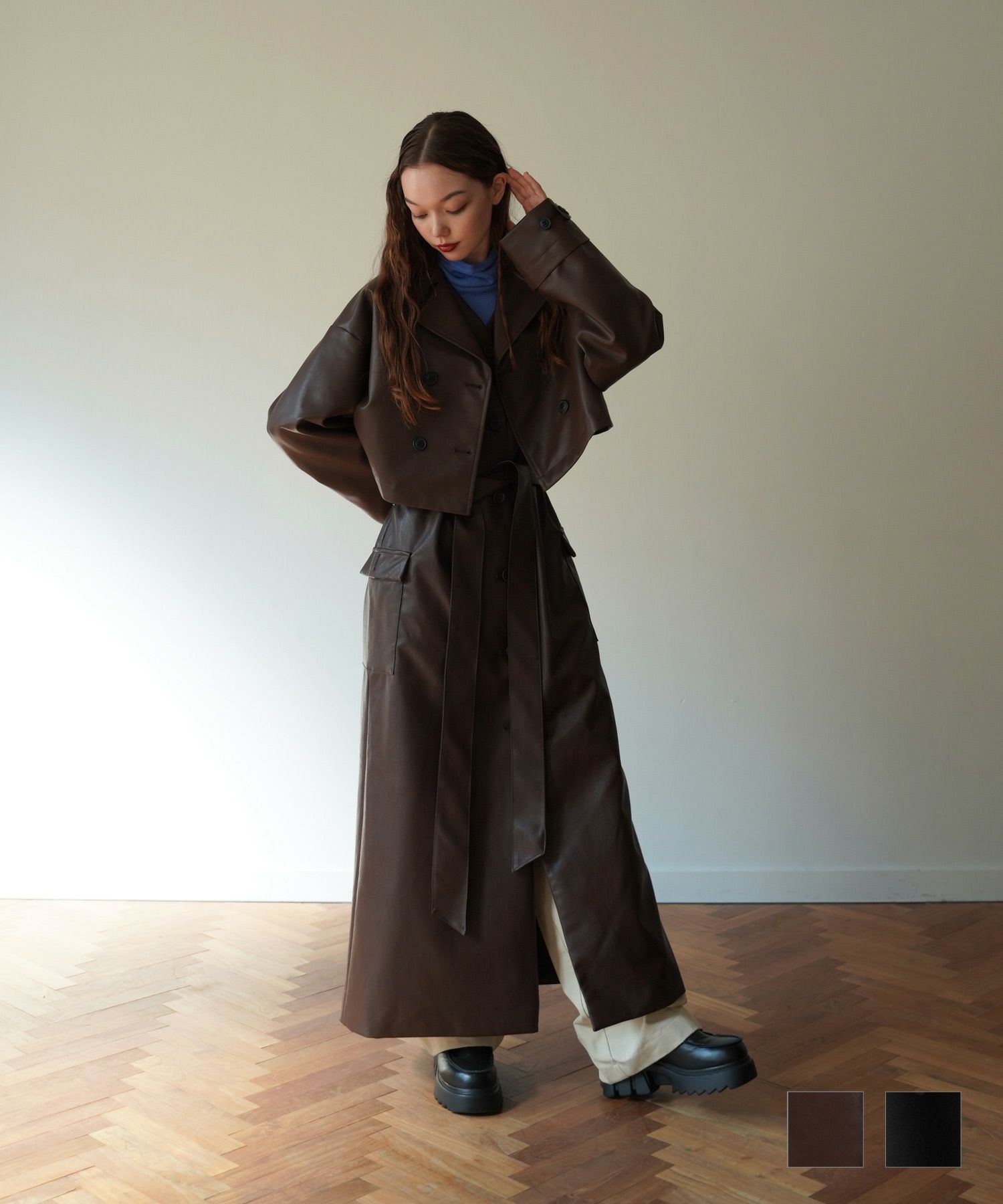 マルチウェイ フェイクレザートレンチコート TINA：JOJUN 全2色  