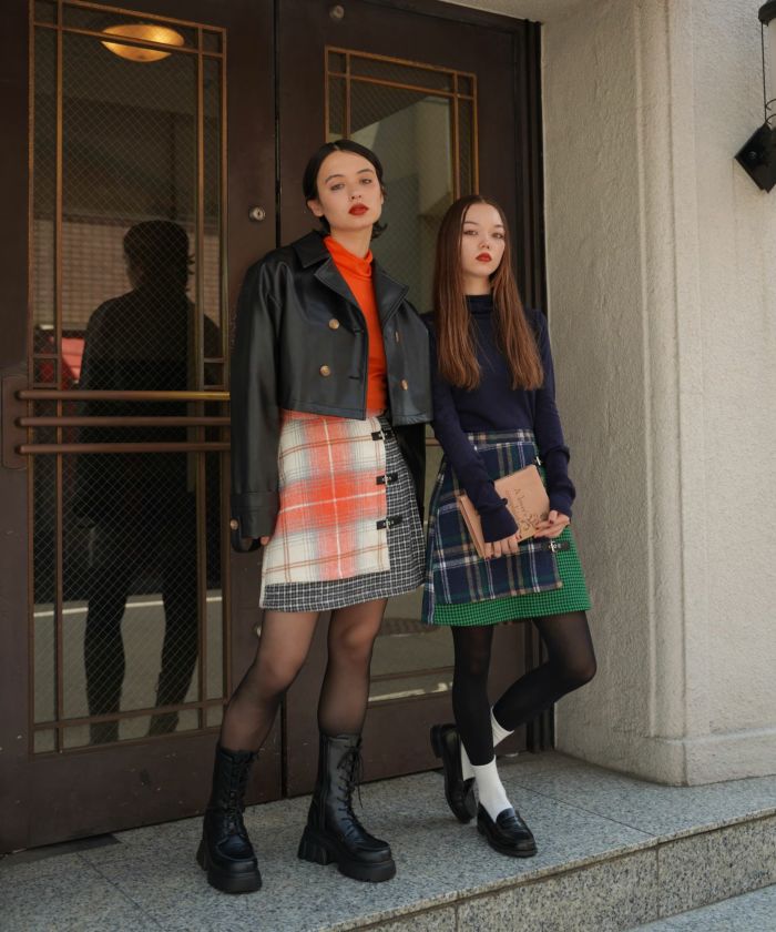 限定Price！SALE チェック柄 ラップ風スカート TINA：JOJUN 全2