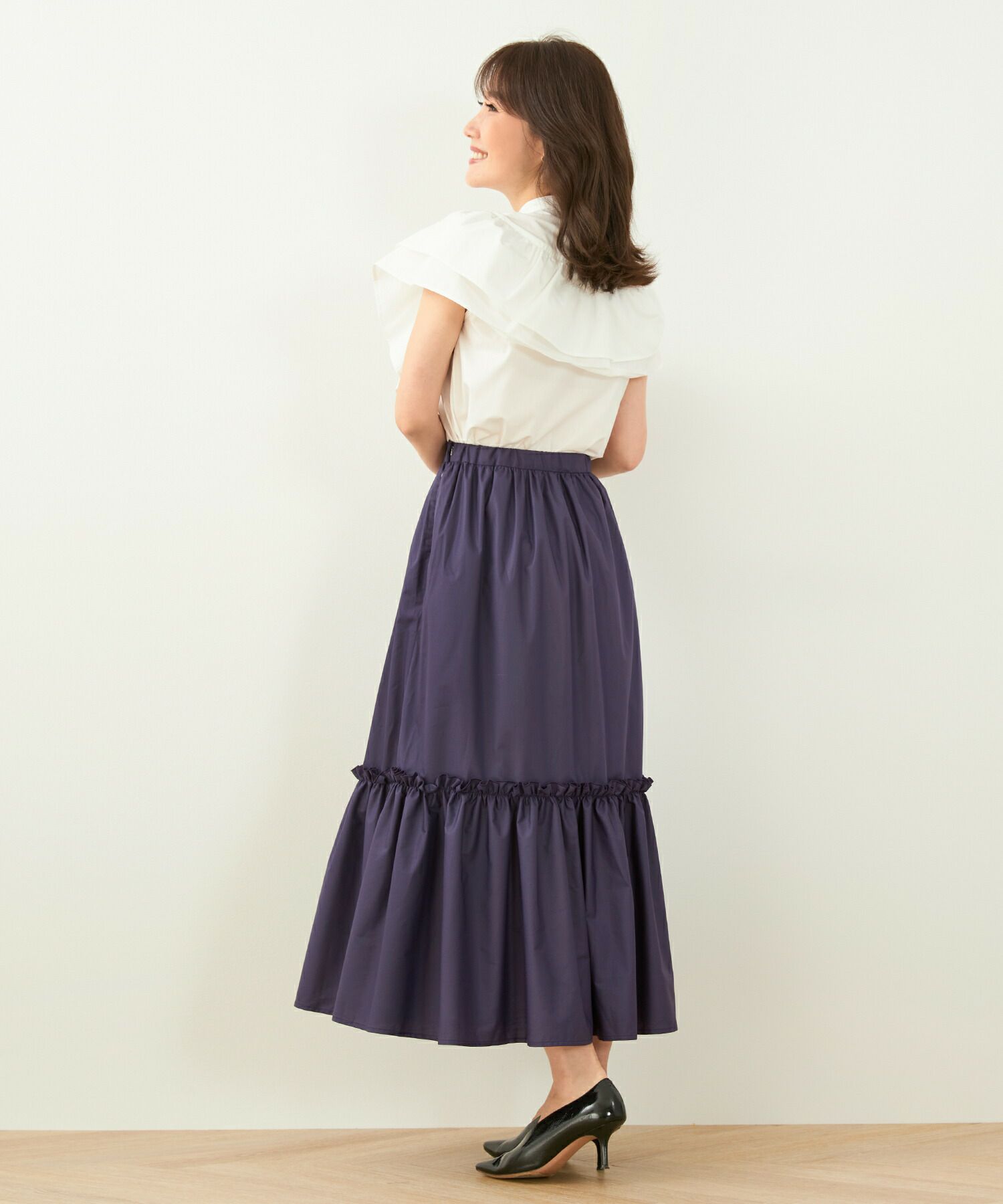 洗濯可/フリル/ギャザー/ロング丈/セットアップ対応/秋色