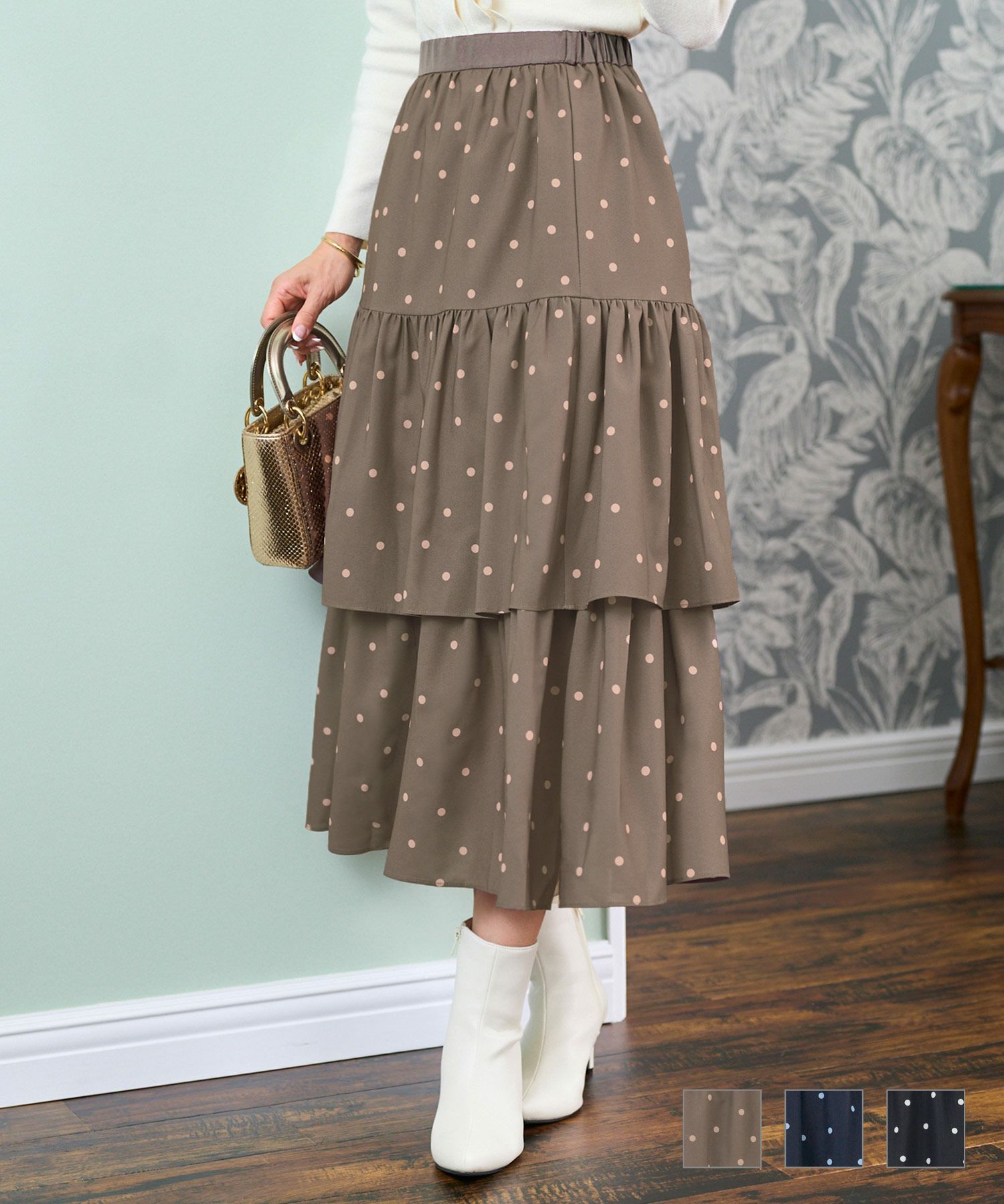 ドットプリントスリットヘムスカートPrimaScherrer全3色｜psc612-0583【1】