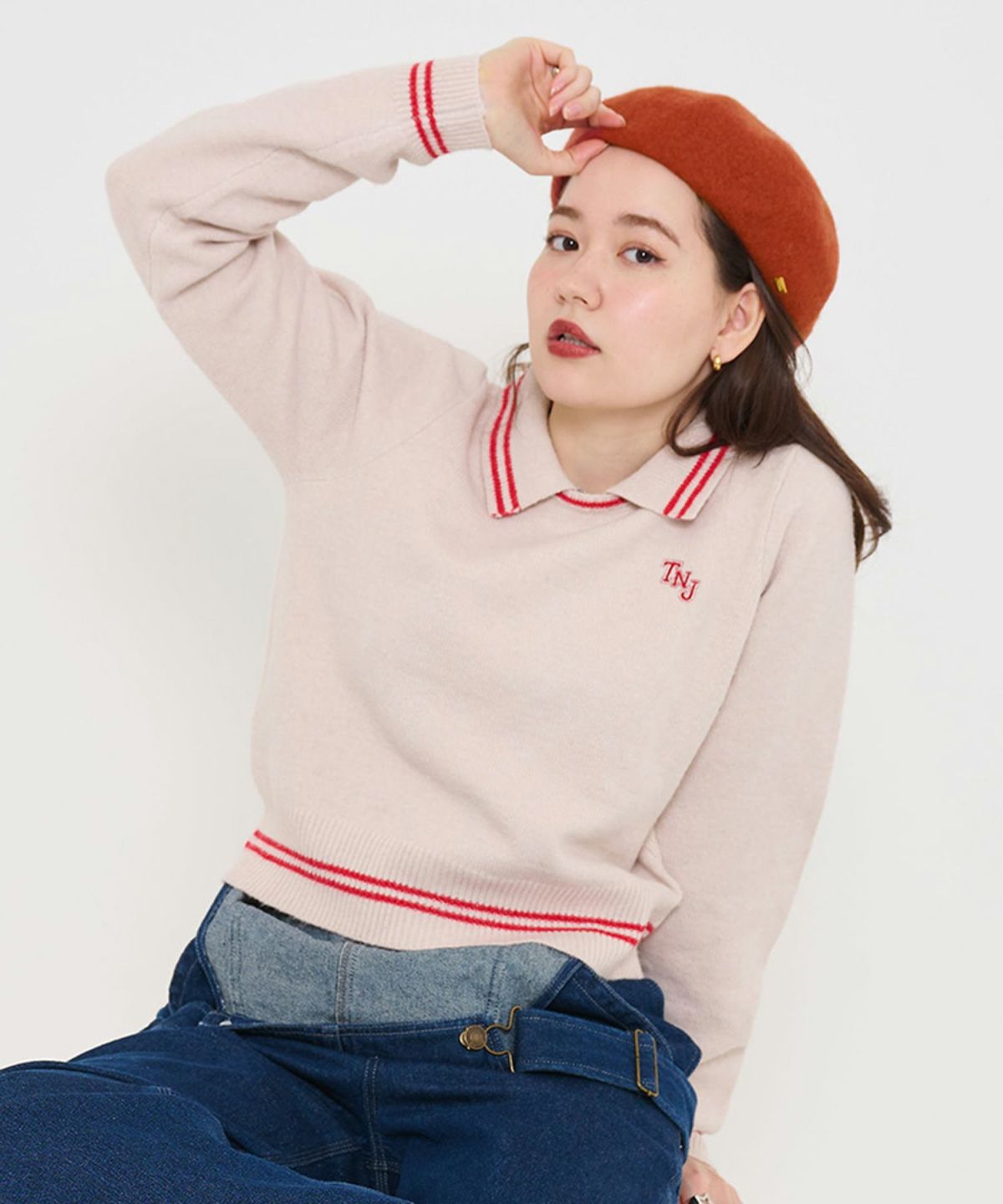 帽子/ベレー帽/ブラック/オレンジ