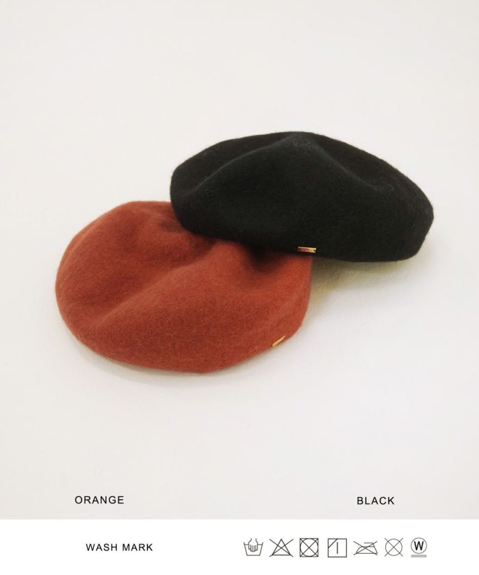 帽子/ベレー帽/ブラック/オレンジ