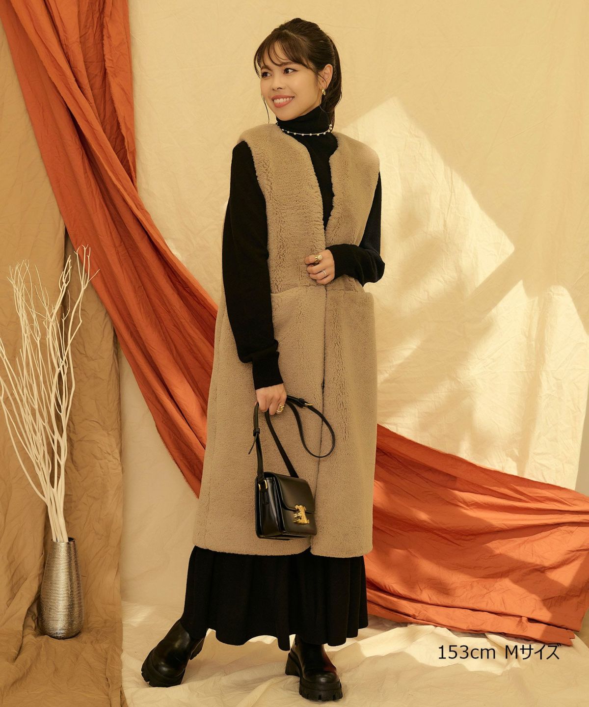 トップス/アウター/ベスト/ジレ/フェイクファー/エコファー/白/ベージュ/秋冬