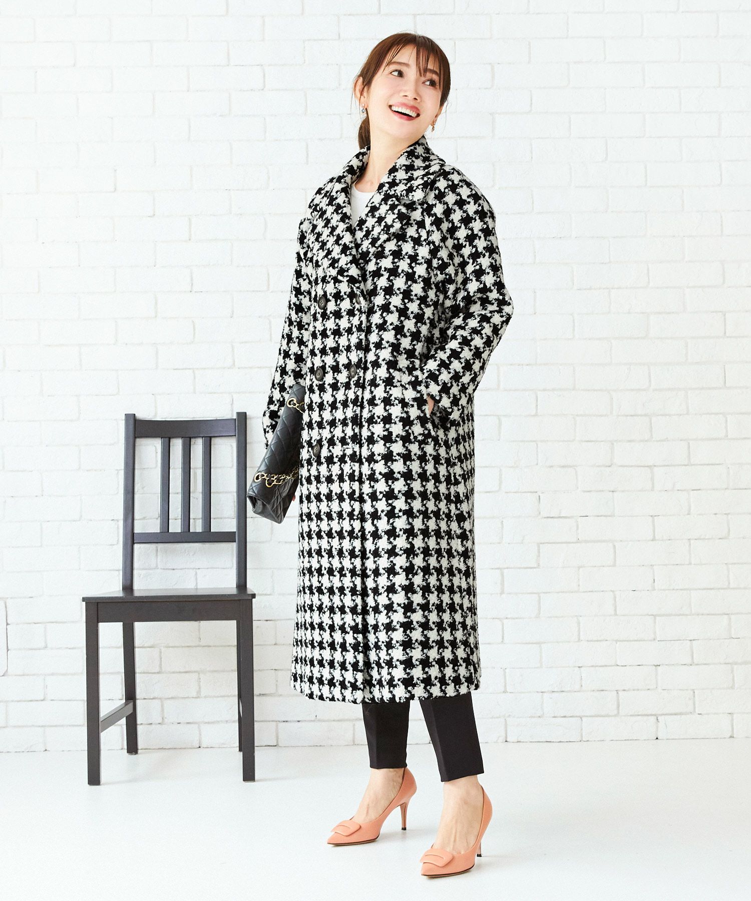 Winter-SALE テーラーカラー ダブル釦 ツイード コート Liala×PG 全6色 