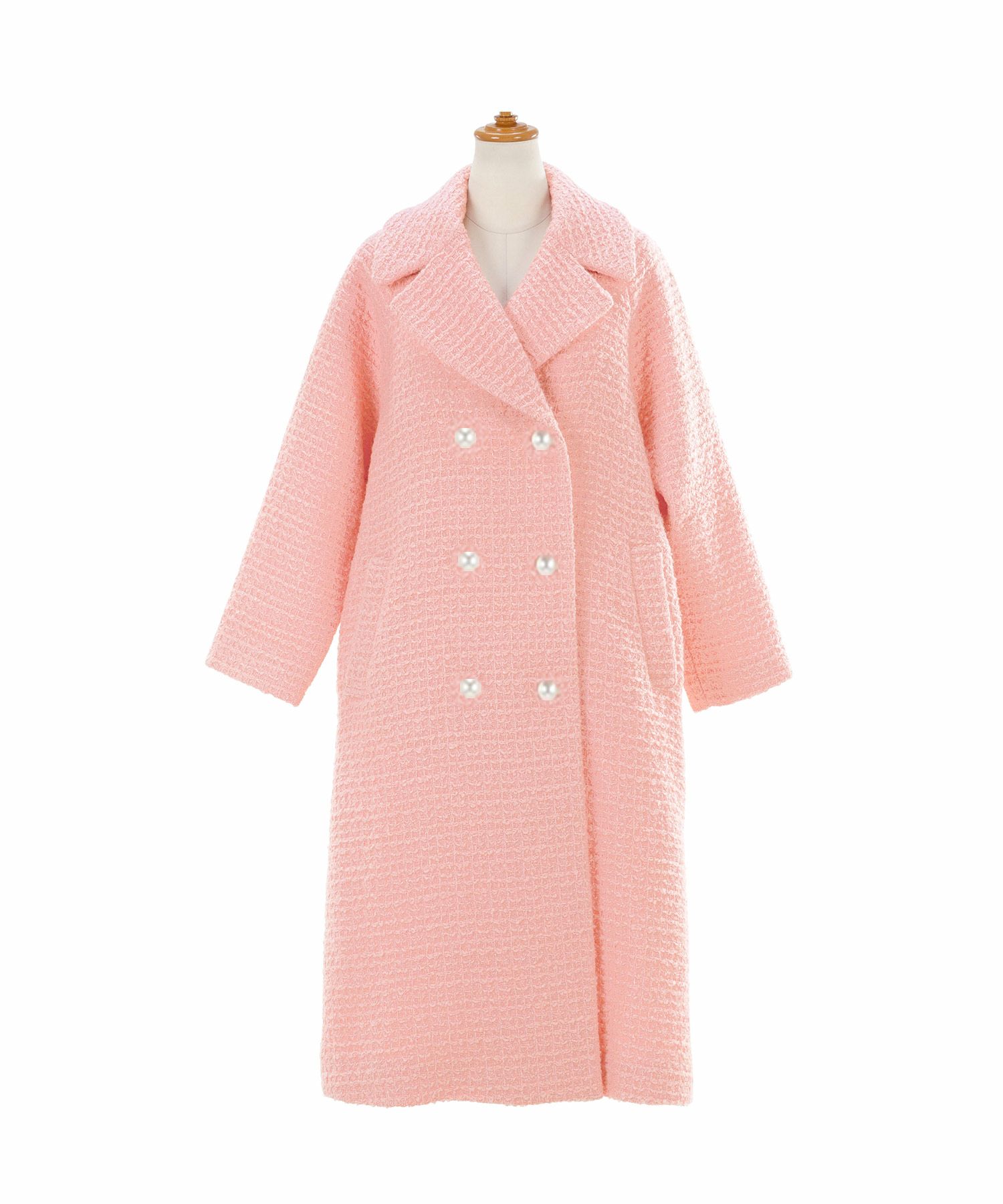 Winter-SALE テーラーカラー ダブル釦 ツイード コート Liala×PG 全6色 