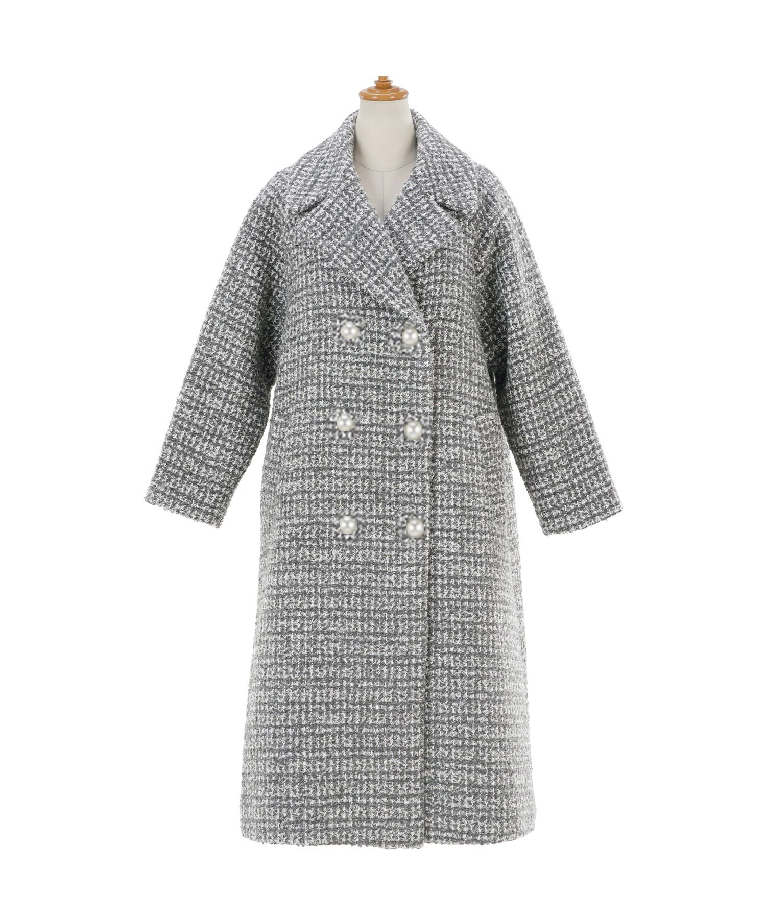 Winter-SALE テーラーカラー ダブル釦 ツイード コート Liala×PG 全6色 