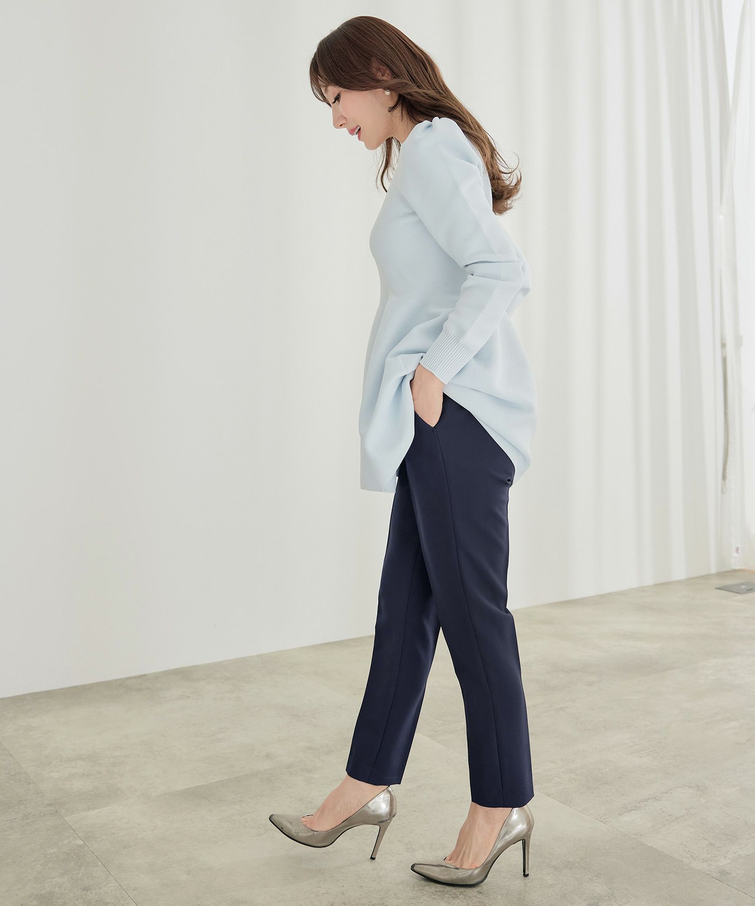 新色追加/選べる丈/通常丈/小柄さん/ボトムス/ウエストゴム/美脚パンツ/美ライン/XS/S/M/L