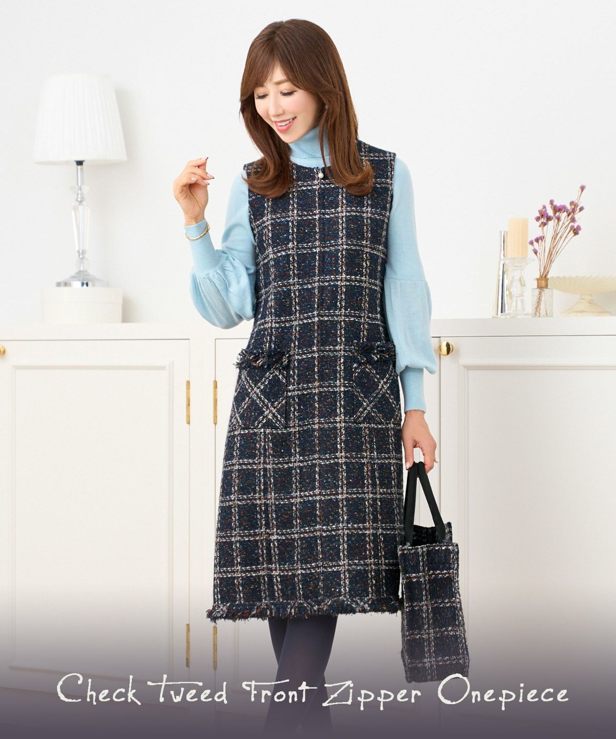 ノースリーブ/フロントファスナー/パール/ポケット/フリンジ/エレガント/S/M