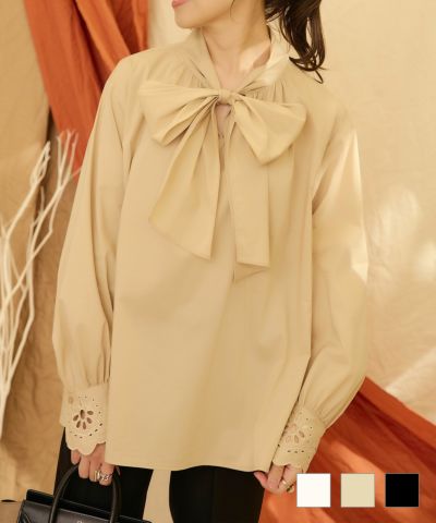 オケージョン-SALE カフスレース刺繍 ボウタイ ブラウス lieulien×yurina 全3色｜lul812-0111【1】のサムネイル