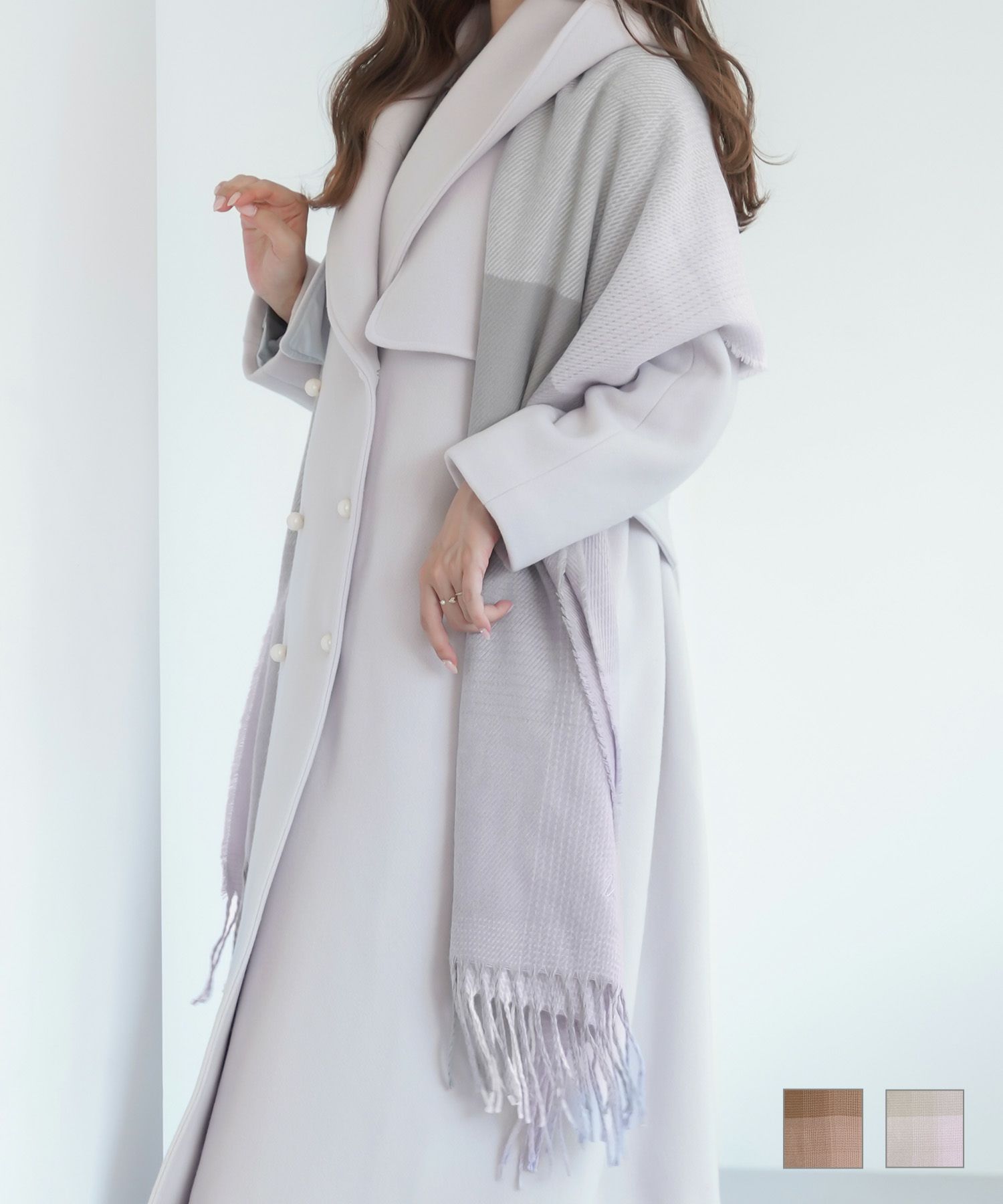 ダブル パールボタン カシミヤ混ウール コート le reve vaniller 全3色  