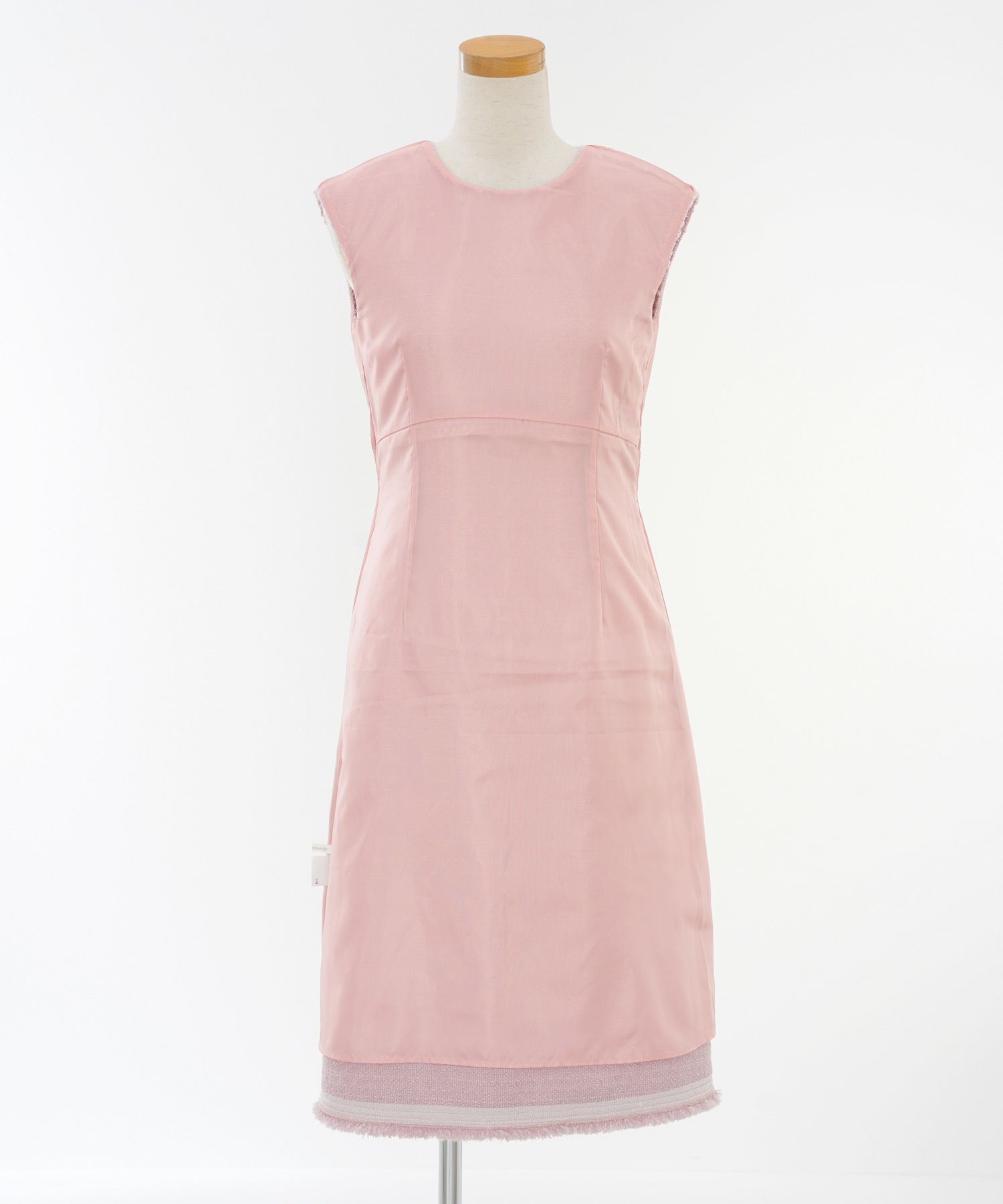 プリマシェレル/PrimaScherrer/レディース/ツイード/ワンピース/フィット＆フレア/ノースリーブ/バックファスナー/裾フリンジ/エレガント/S/M/アイボリー/ピンク/ブラック