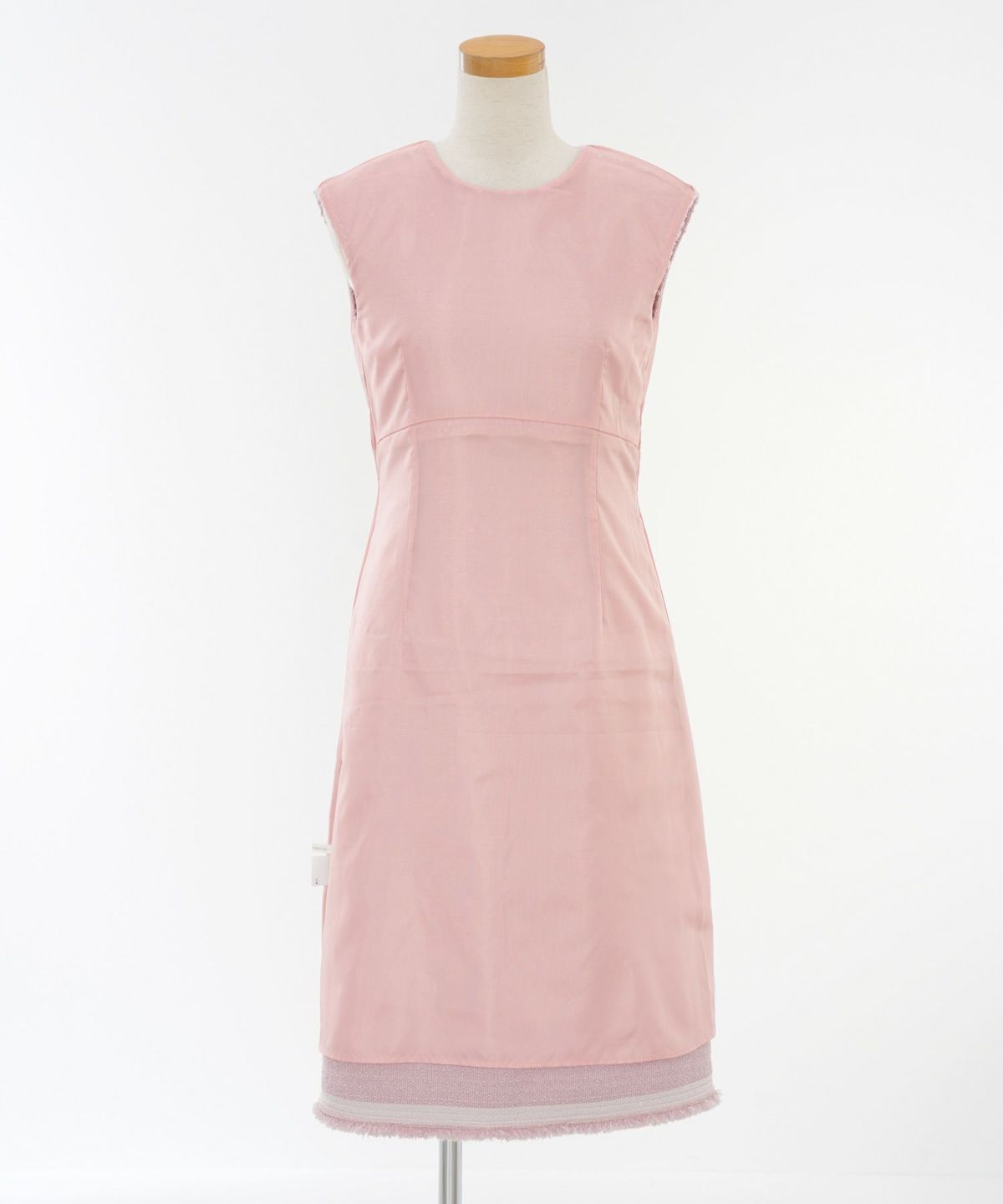 プリマシェレル/PrimaScherrer/レディース/ツイード/ワンピース/フィット＆フレア/ノースリーブ/バックファスナー/裾フリンジ/エレガント/S/M/アイボリー/ピンク/ブラック