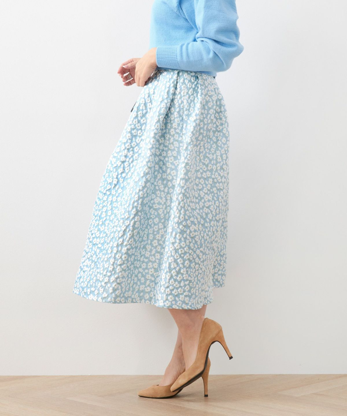 エレガント/上品/柄スカート/オールシーズン/立体感/タック入り/ふんわり