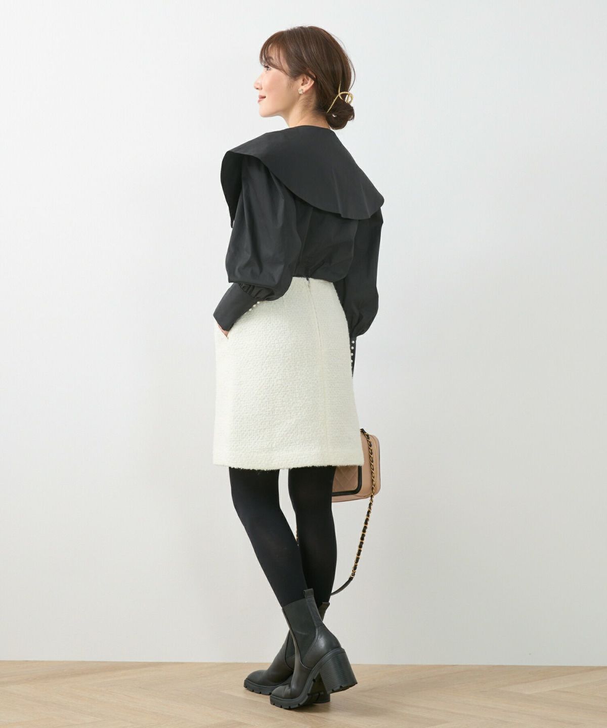 手洗い可/長袖/2way/パールボタン/襟付き/襟取り外し可/袖口カフス/スリット