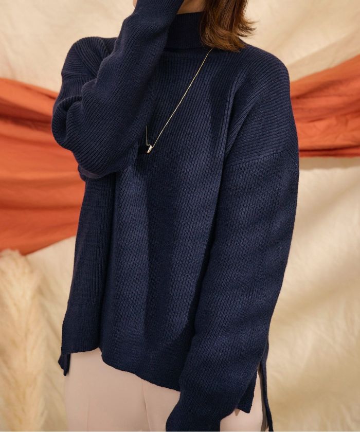 レディース/ニット/トップス/タートルネック/ハイゲージ/サイドスリット/長袖/セットアップ/秋/冬/エレガント/上品/シンプル/コラボ/miimii/S/M