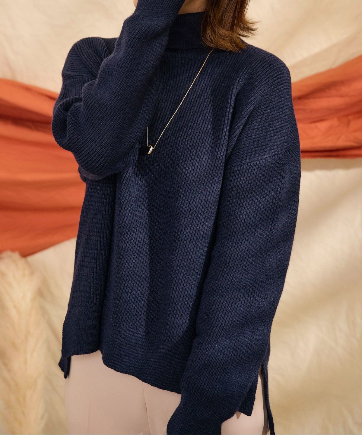 レディース/ニット/トップス/タートルネック/ハイゲージ/サイドスリット/長袖/セットアップ/秋/冬/エレガント/上品/シンプル/コラボ/miimii/S/M