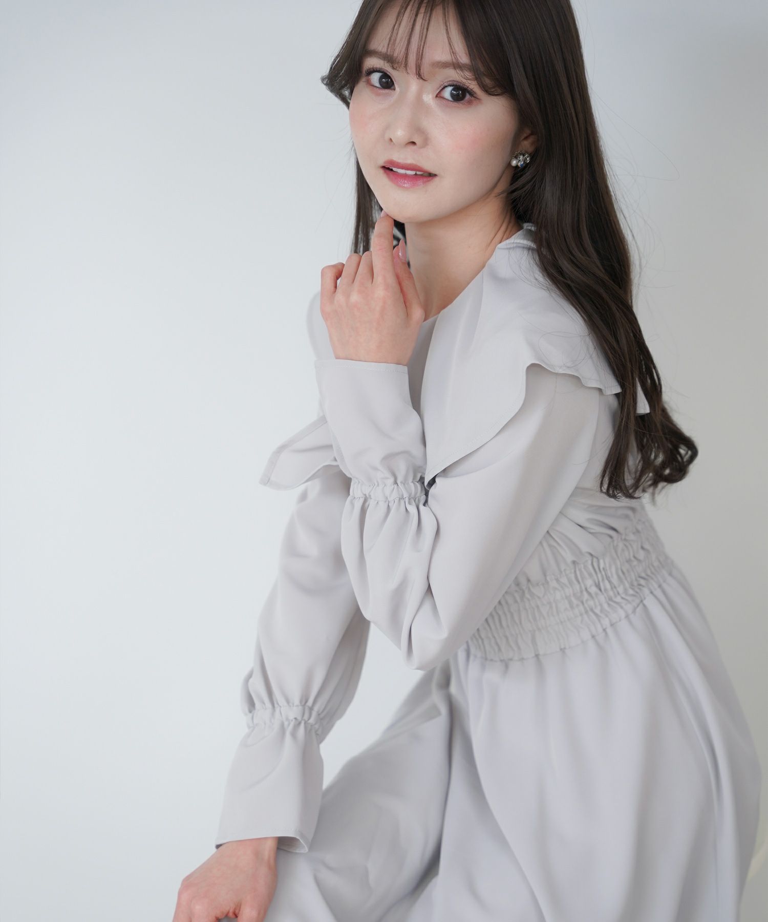 限定Price！SALE ケープカラー シャーリング ワンピース lieulien 全3 