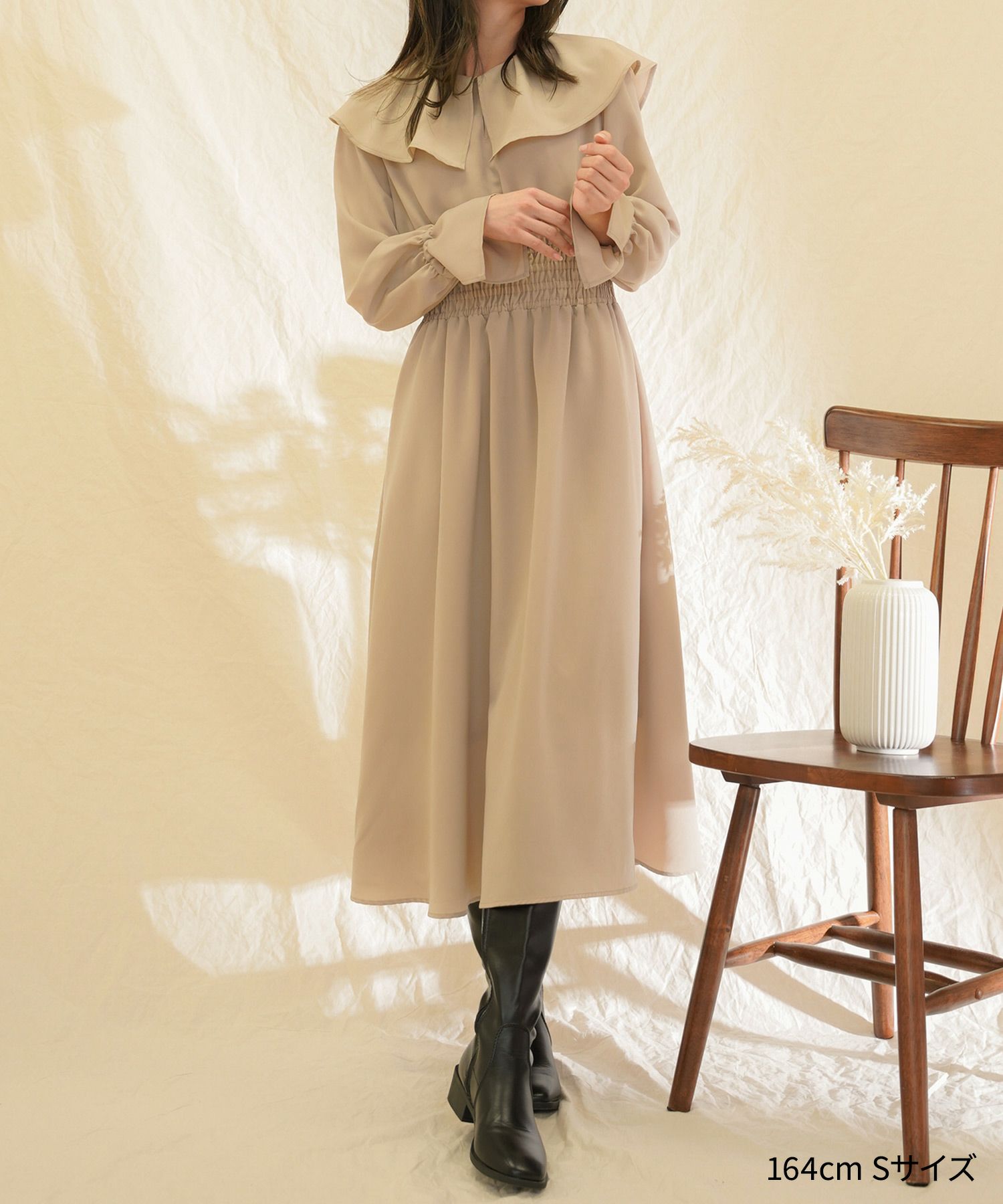 限定Price！SALE ケープカラー シャーリング ワンピース lieulien 全3 
