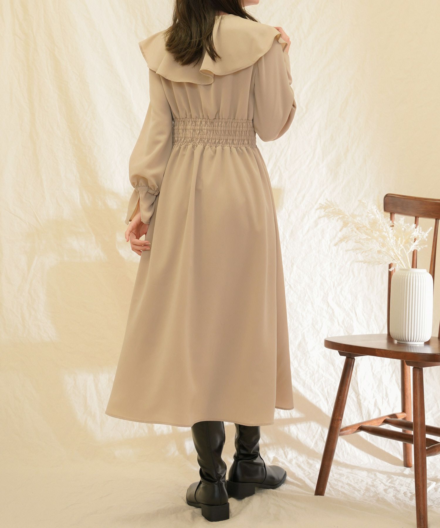 限定Price！SALE ケープカラー シャーリング ワンピース lieulien 全3 
