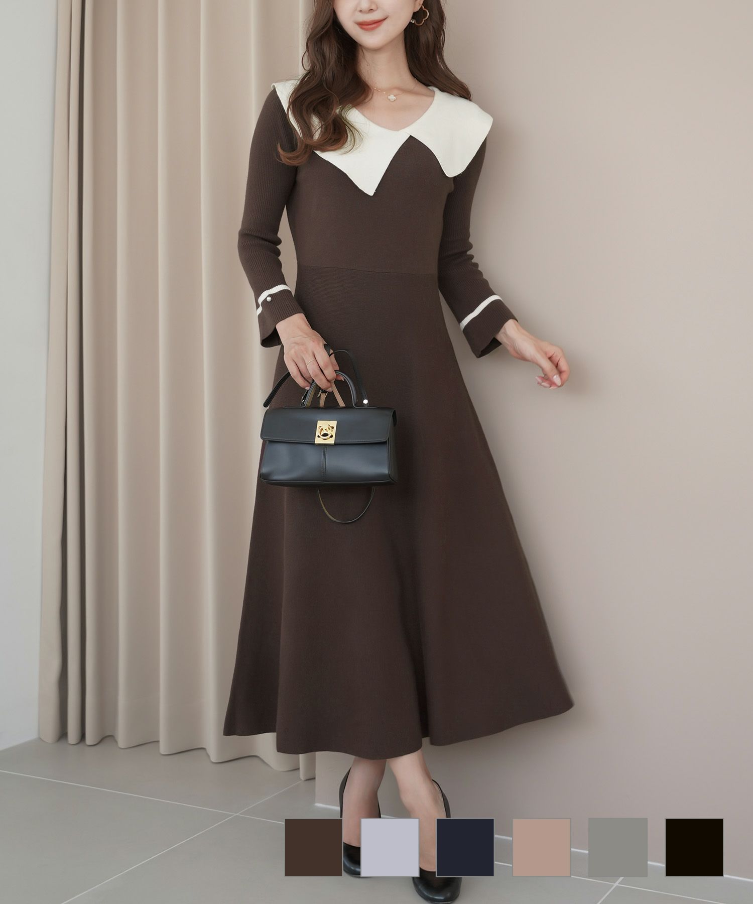 アシメカラー クラシカル ニット ワンピース le reve vaniller 全6色