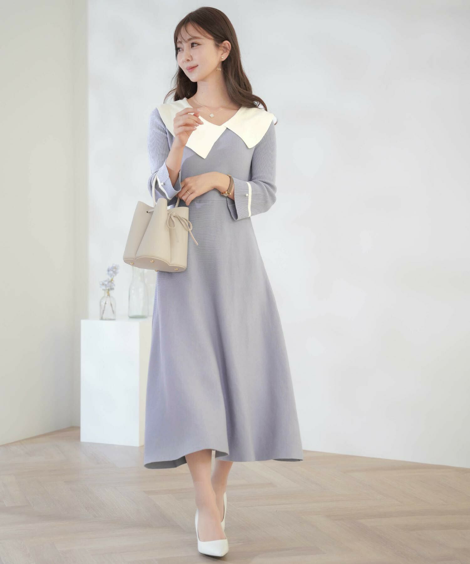 アシメカラー クラシカル ニット ワンピース le reve vaniller 全6色