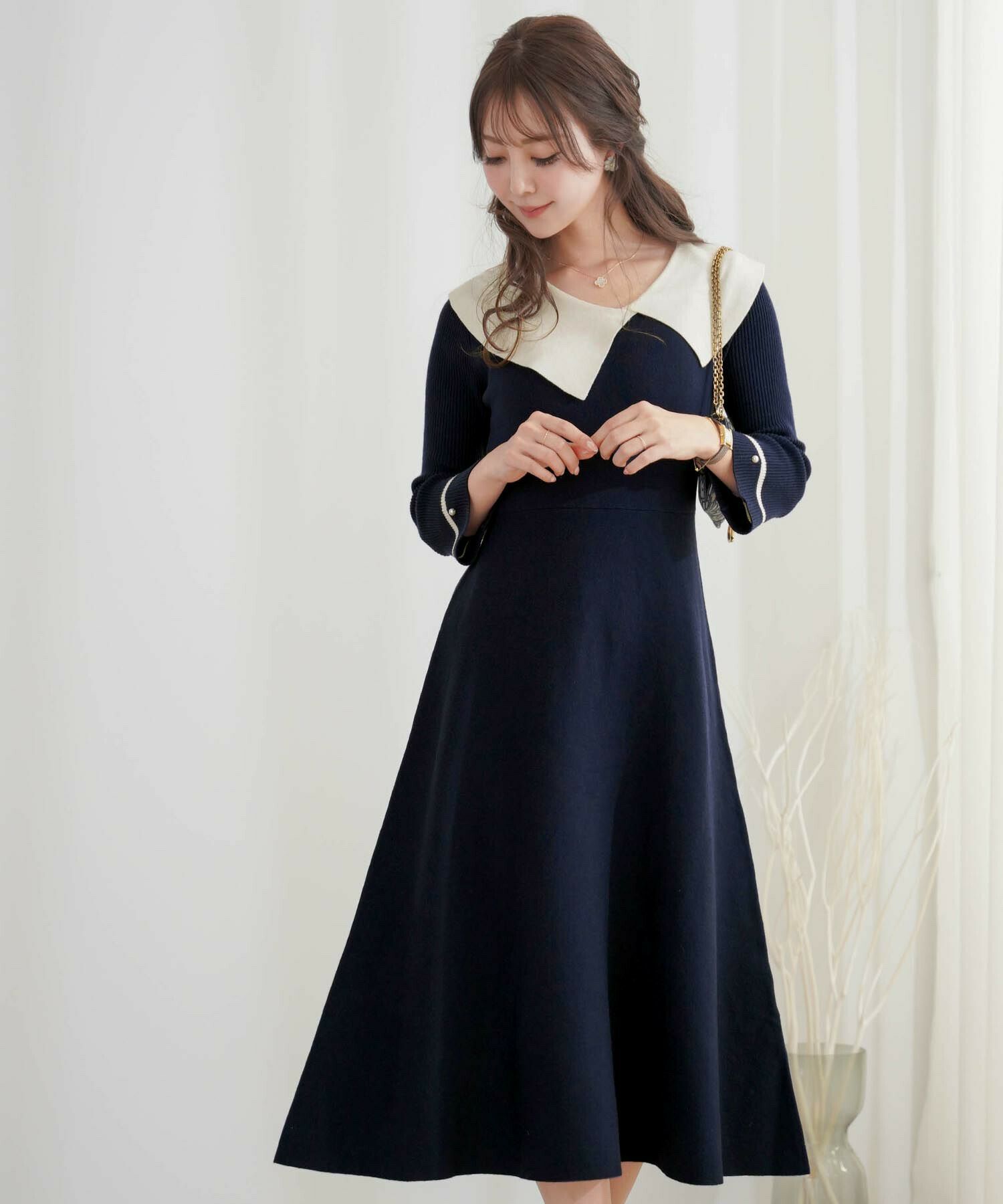 アシメカラー クラシカル ニット ワンピース le reve vaniller 全6色