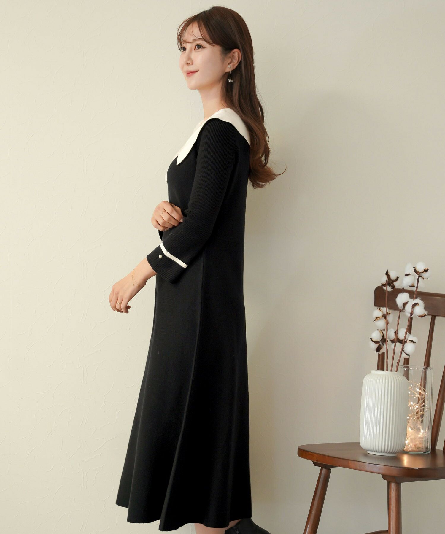 アシメカラー クラシカル ニット ワンピース le reve vaniller 全6色