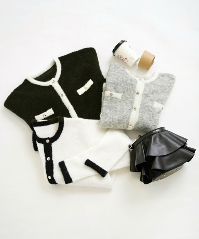 バイカラー もこもこ ニット カーディガン Liala×PG 全3色｜lpg441