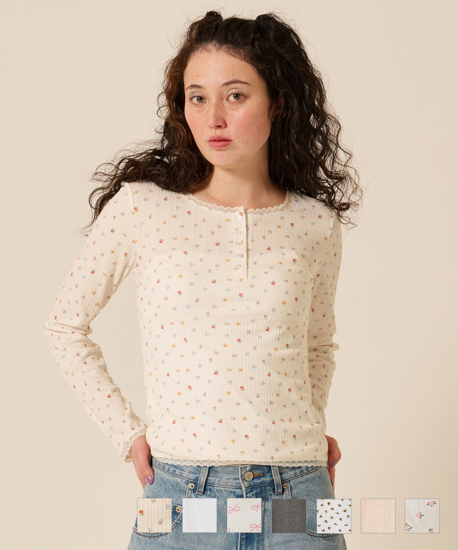 カットソー/ヘンリーネック/トップス/オフホワイト/グレー/レッド/ホワイト/オレンジベージュ