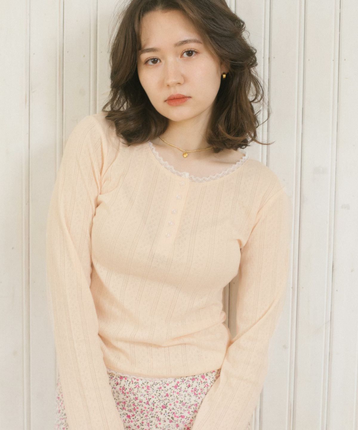 カットソー/ヘンリーネック/トップス/オフホワイト/グレー/レッド/ホワイト/オレンジベージュ