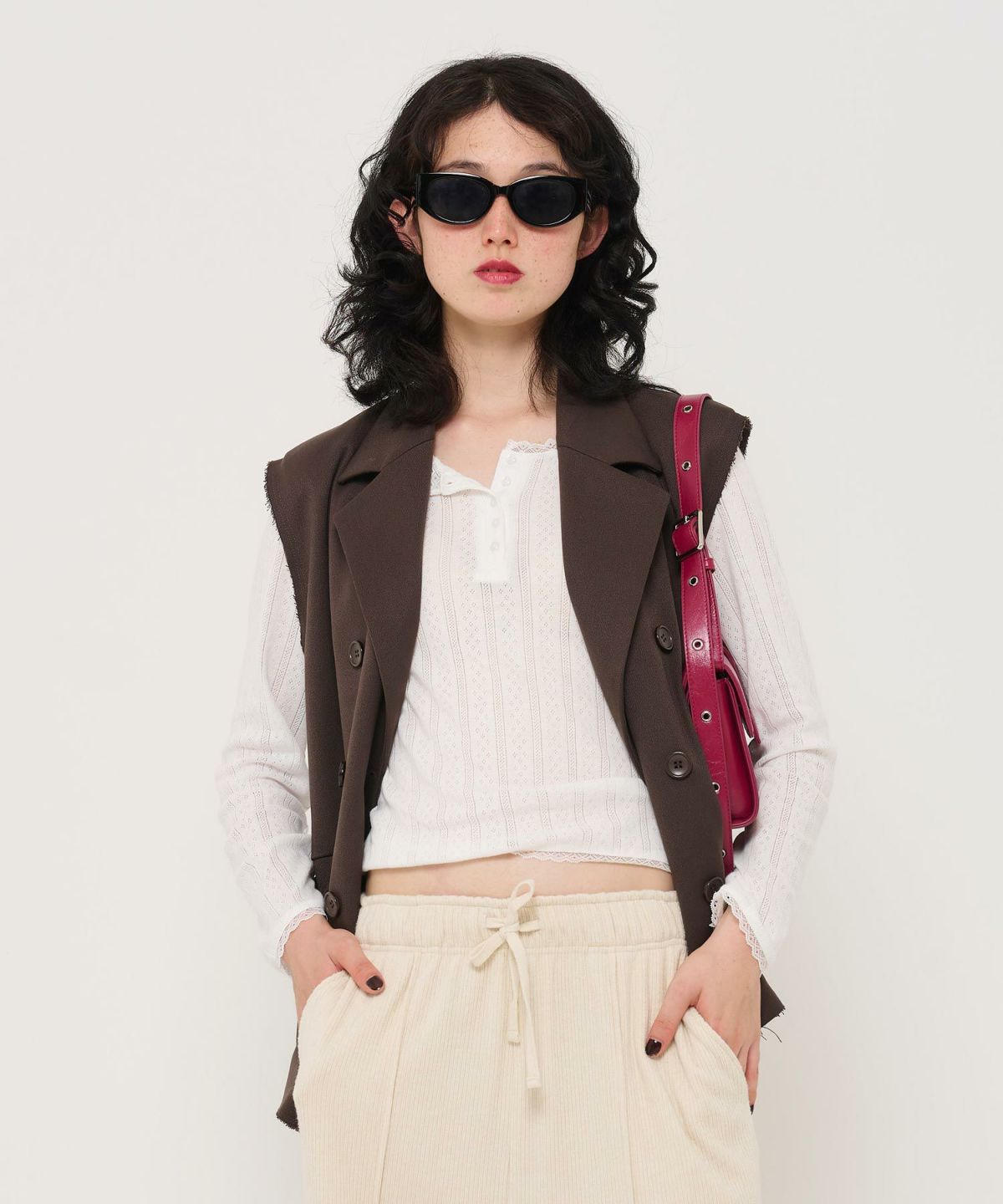 クリアボタン ヘンリーネックカットソー TINA：JOJUN 全8色｜tnj511-0577【18】