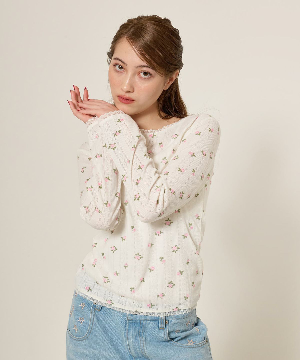 カットソー/ヘンリーネック/トップス/オフホワイト/グレー/レッド/ホワイト/オレンジベージュ