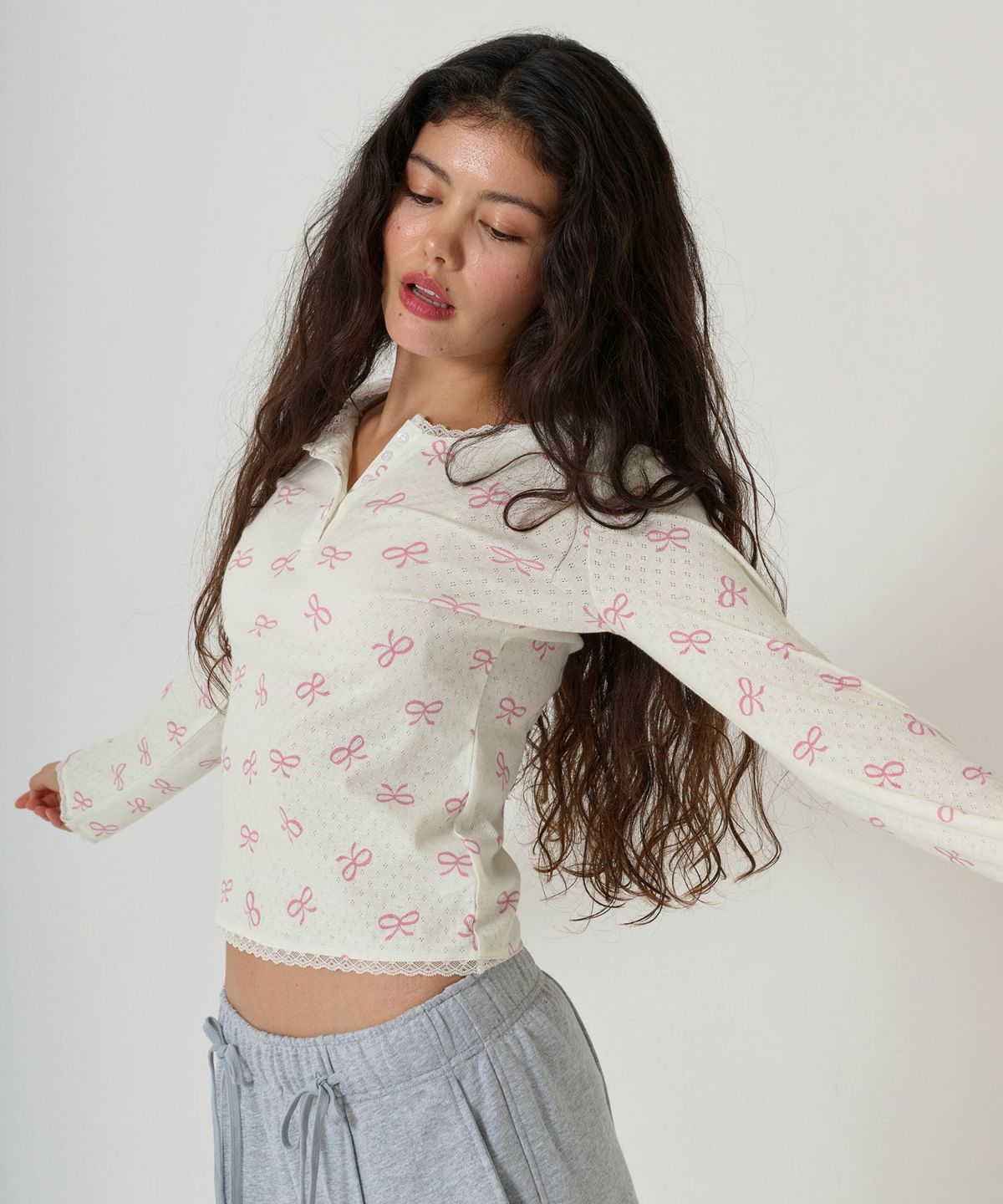 カットソー/ヘンリーネック/トップス/オフホワイト/グレー/レッド/ホワイト/オレンジベージュ