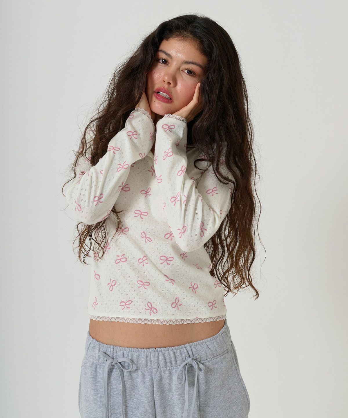 カットソー/ヘンリーネック/トップス/オフホワイト/グレー/レッド/ホワイト/オレンジベージュ