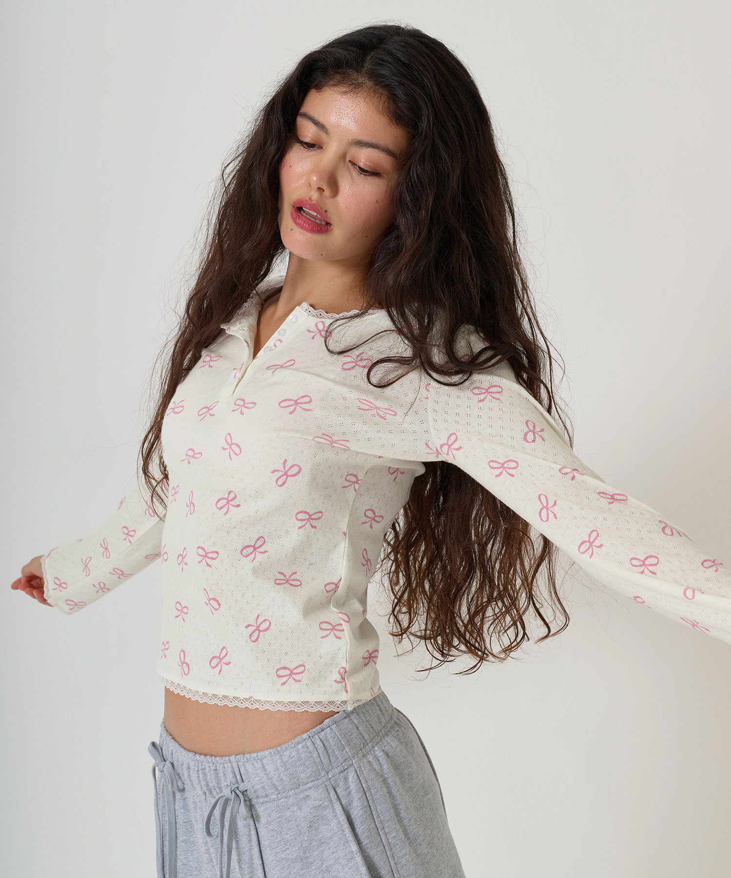 カカットソー/ヘンリーネック/トップス/オフホワイト/グレー/レッド/ホワイト/オレンジベージュ