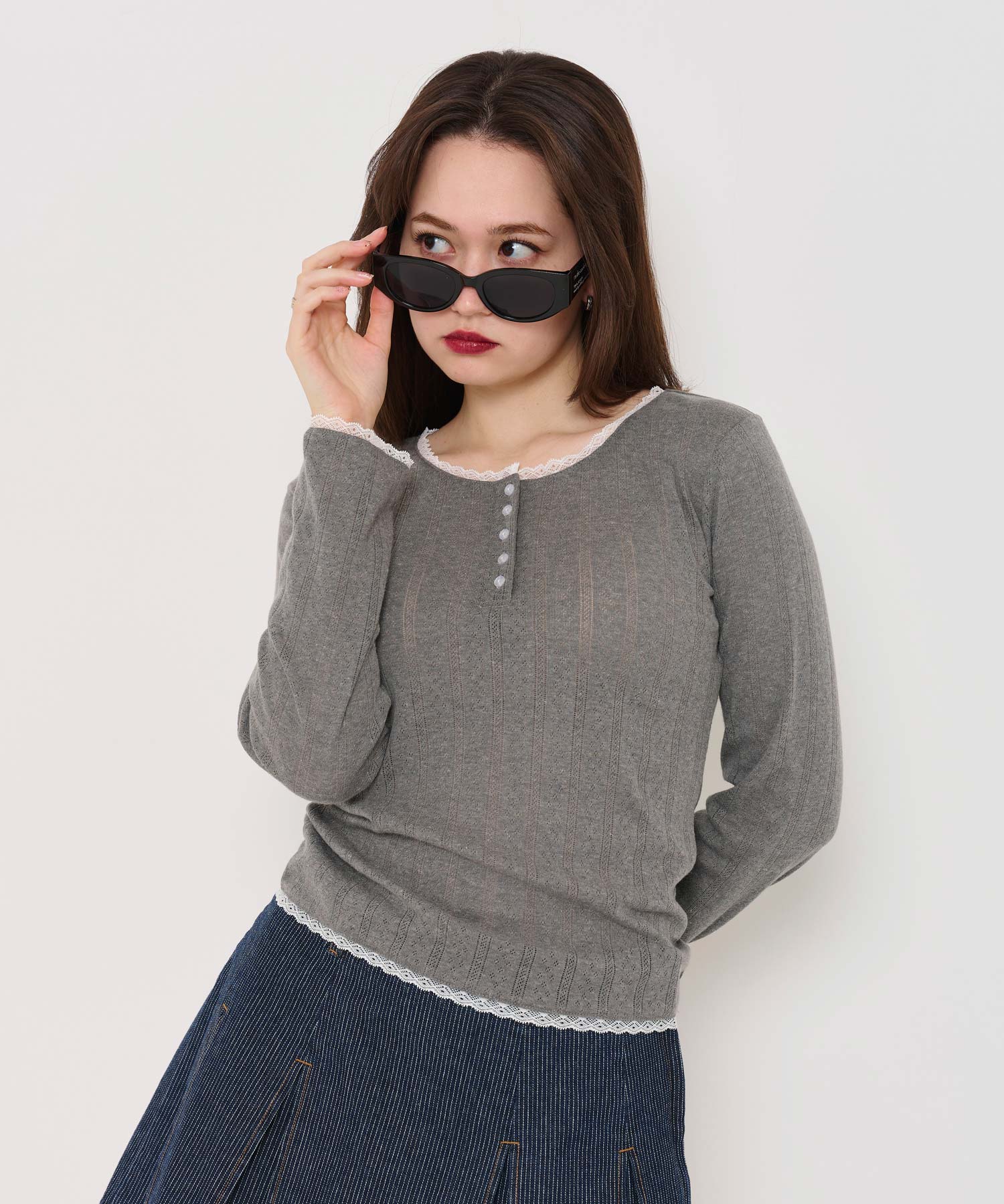 カットソー/ヘンリーネック/トップス/オフホワイト/グレー/レッド/ホワイト/オレンジベージュ