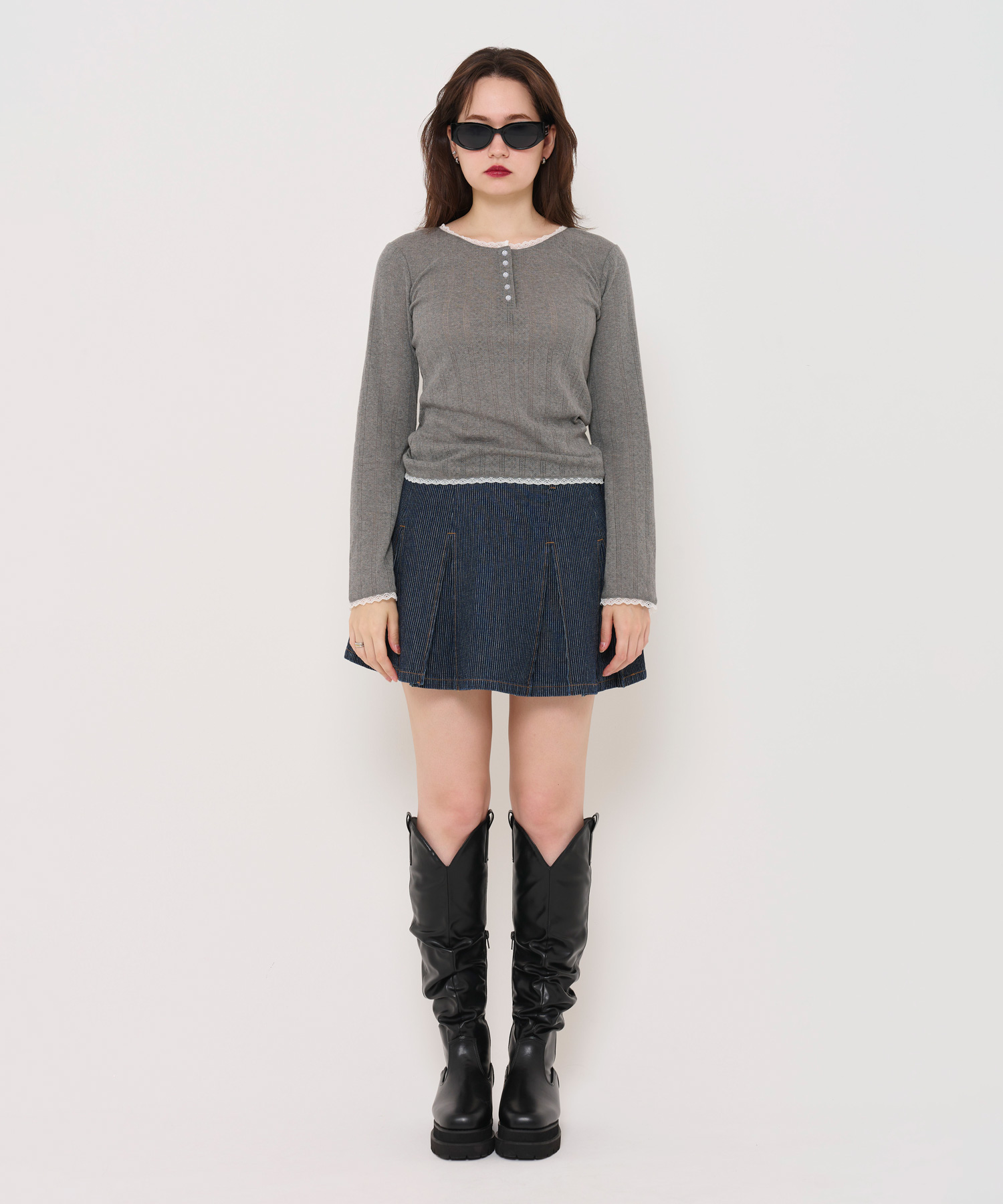 カットソー/ヘンリーネック/トップス/オフホワイト/グレー/レッド/ホワイト/オレンジベージュ