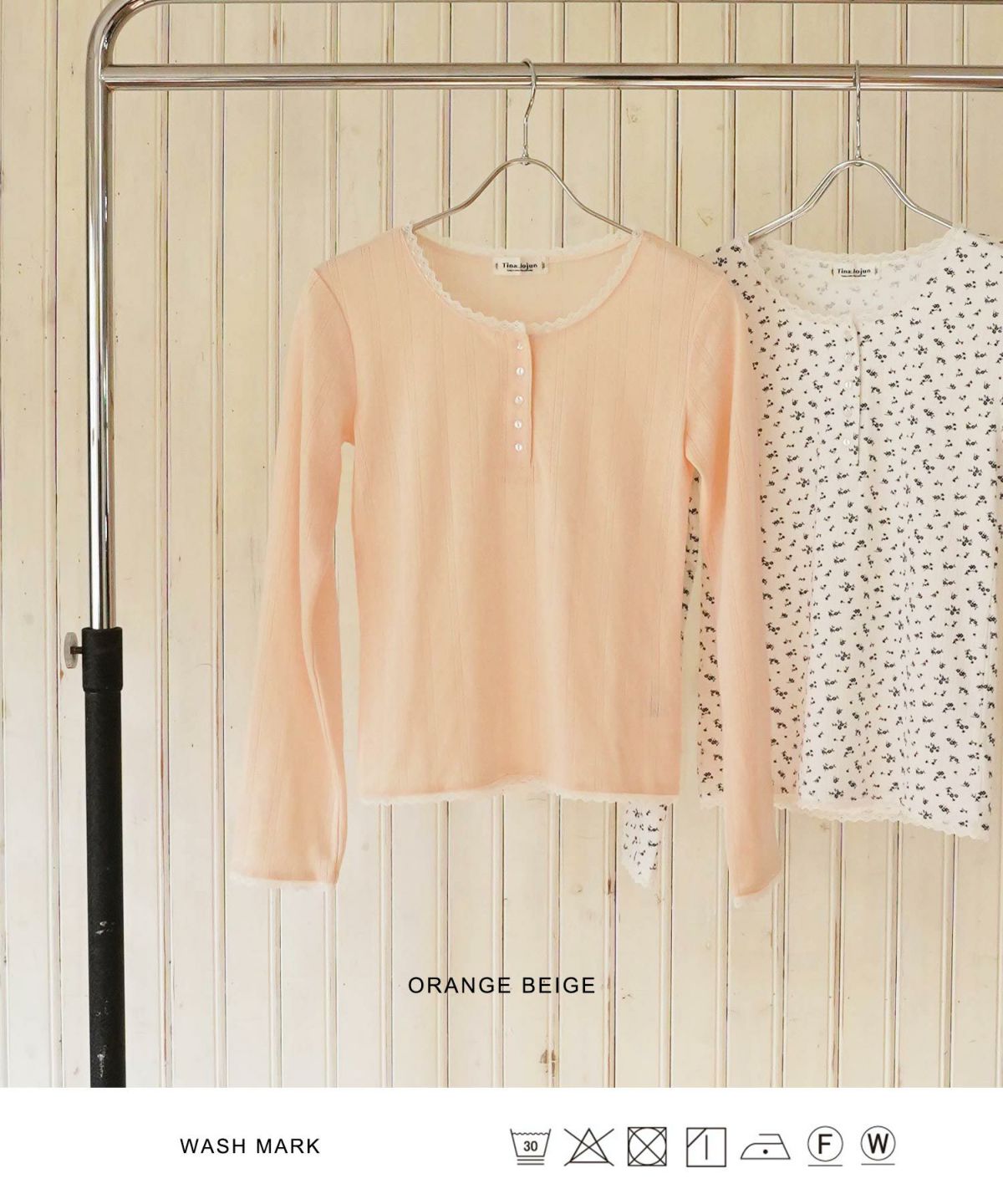 カットソー/ヘンリーネック/トップス/オフホワイト/グレー/レッド/ホワイト/オレンジベージュ