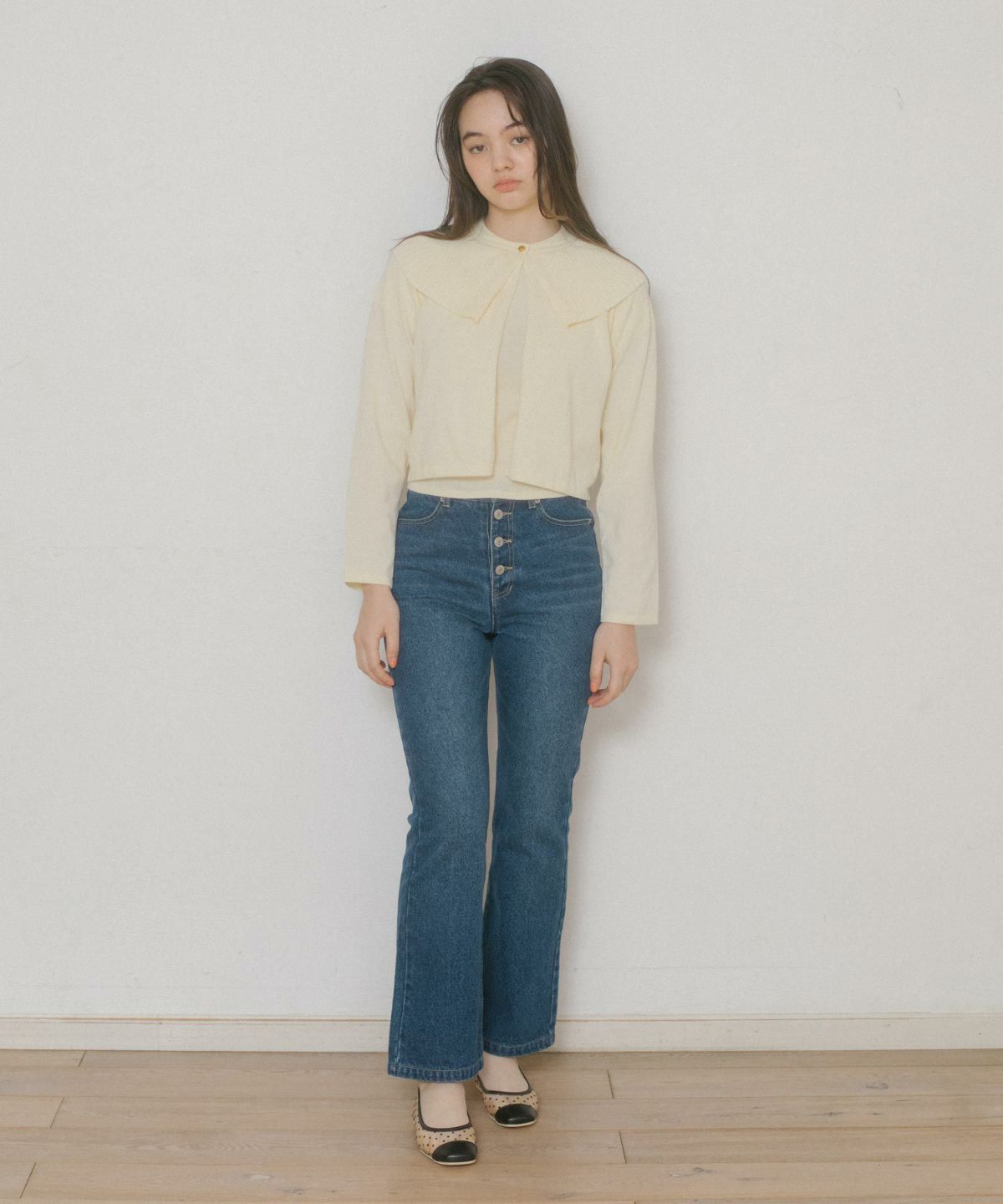 トップス/襟付き/カーディガン/ビッグカラー/クリーム/ベビーミント/ブラック