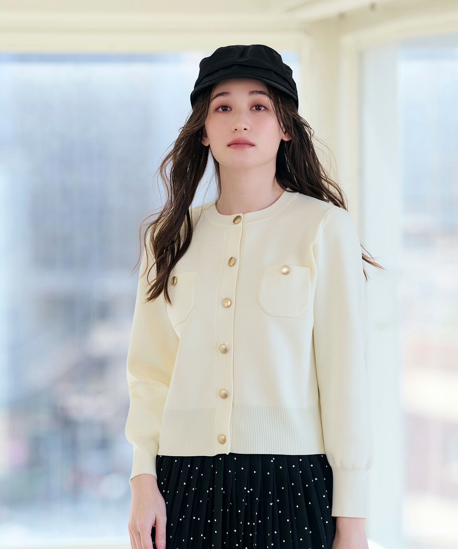 ゴールドボタン ハイゲージ ニットジャケット lieulien 全2色｜lul411  