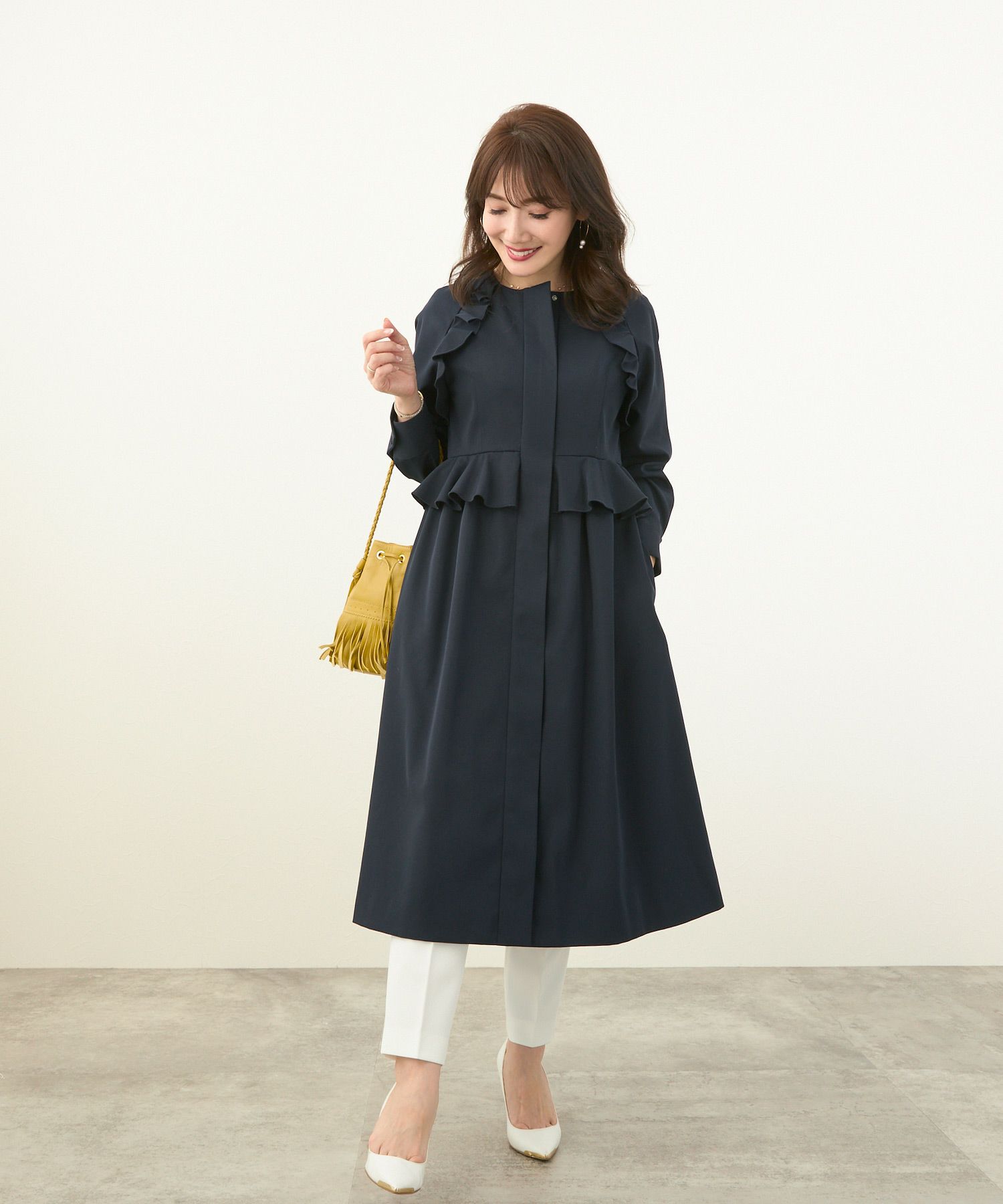 軽量/ライトアウター/オケージョン/羽織/長袖/袖口カフス/ポケット付き/ウエストフリル/S/M/L