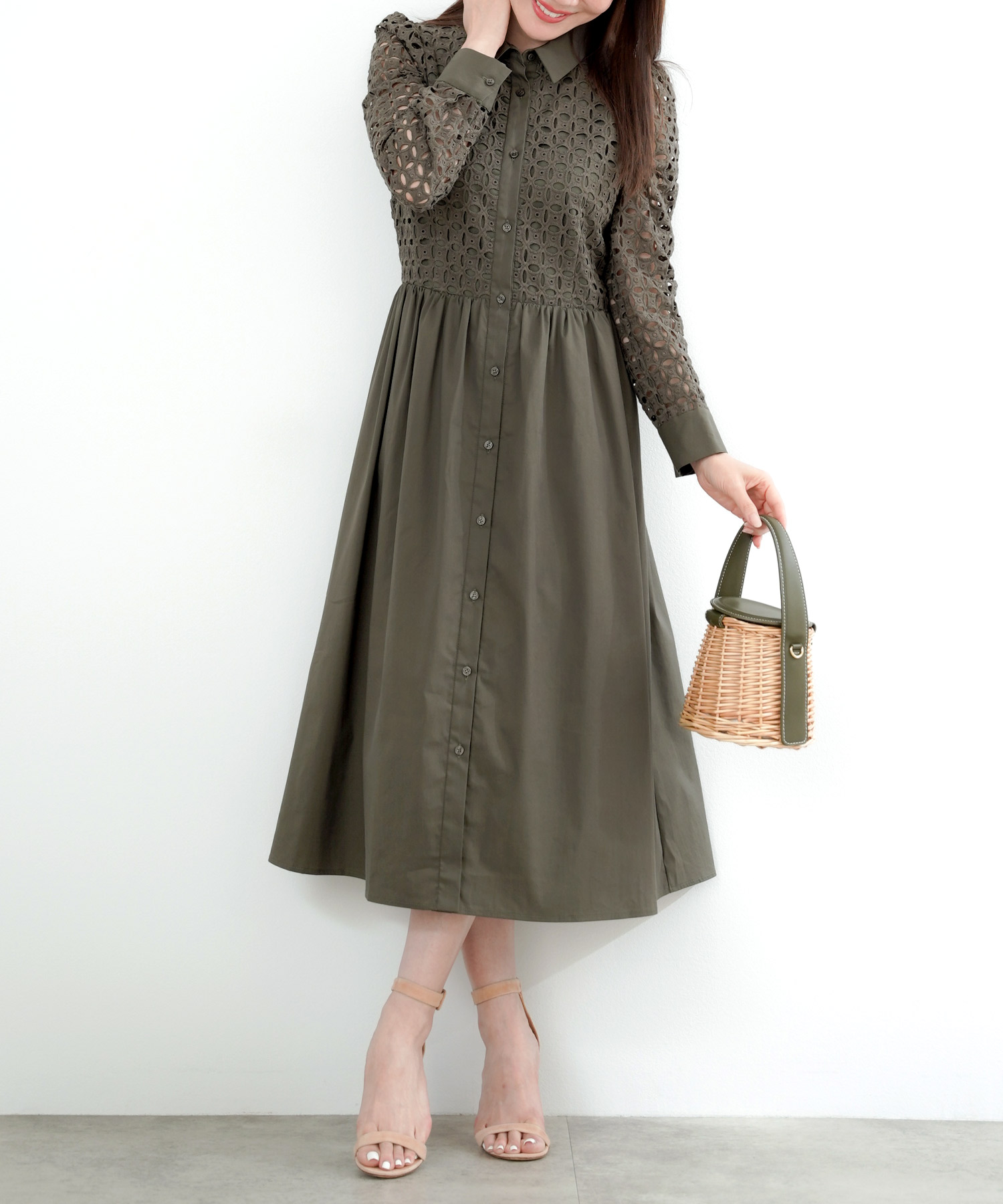 新色追加ワンピースレディースファッション洗えるおとな大人きれいめエレガント秋春かわいい白長袖