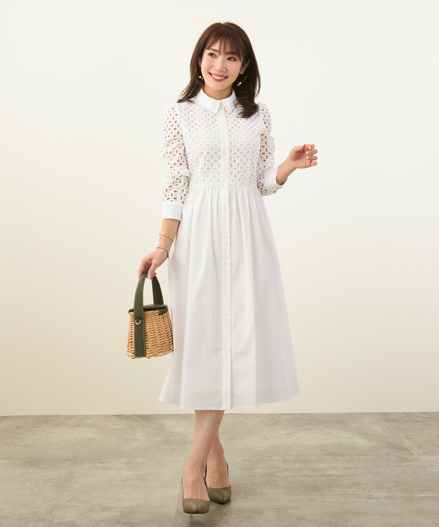 新色追加ワンピースレディースファッション洗えるおとな大人きれいめエレガント秋春かわいい白長袖