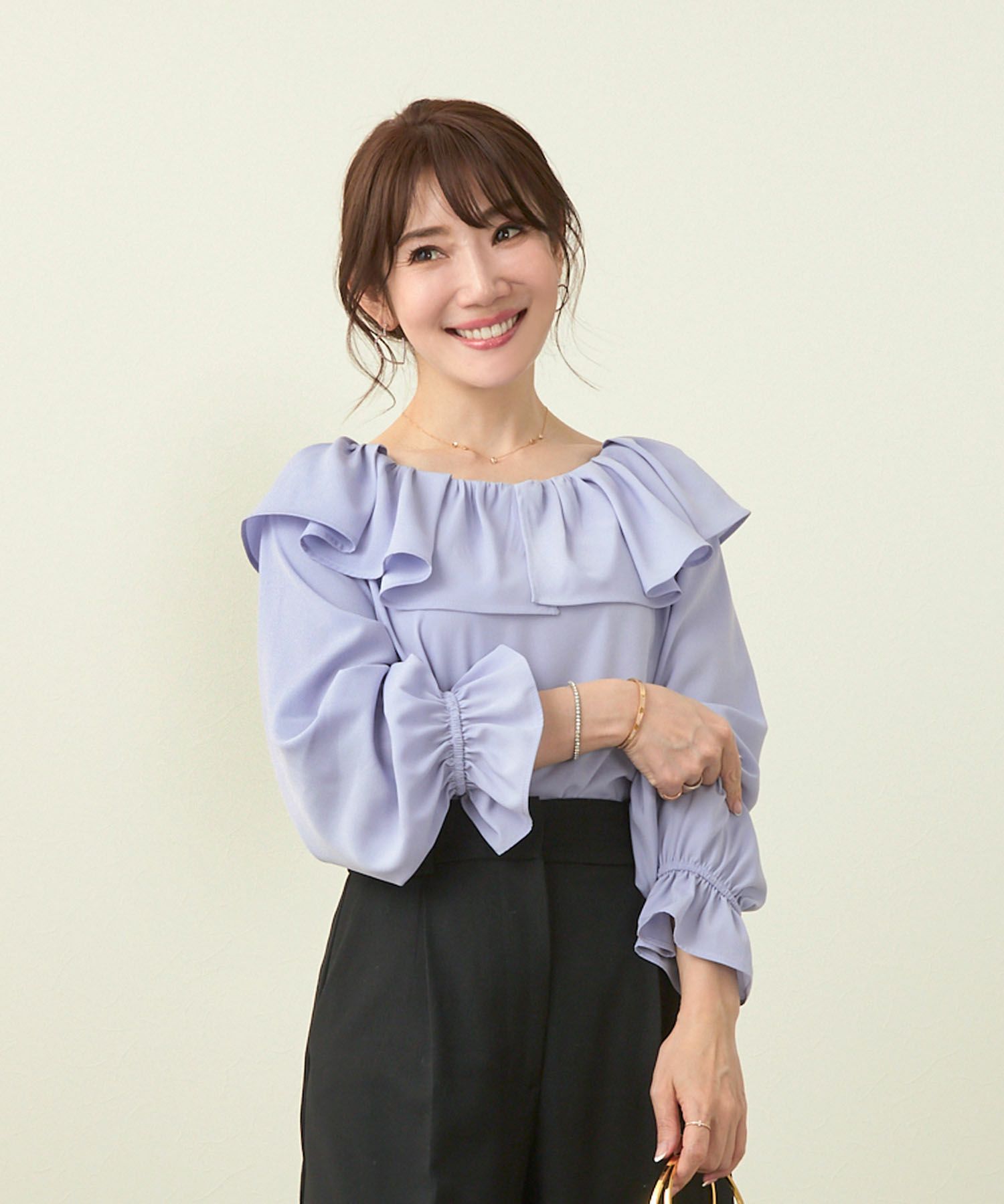 手洗い可/長袖/袖口ゴム/襟付き/ドット/水玉/大人可愛い/上品